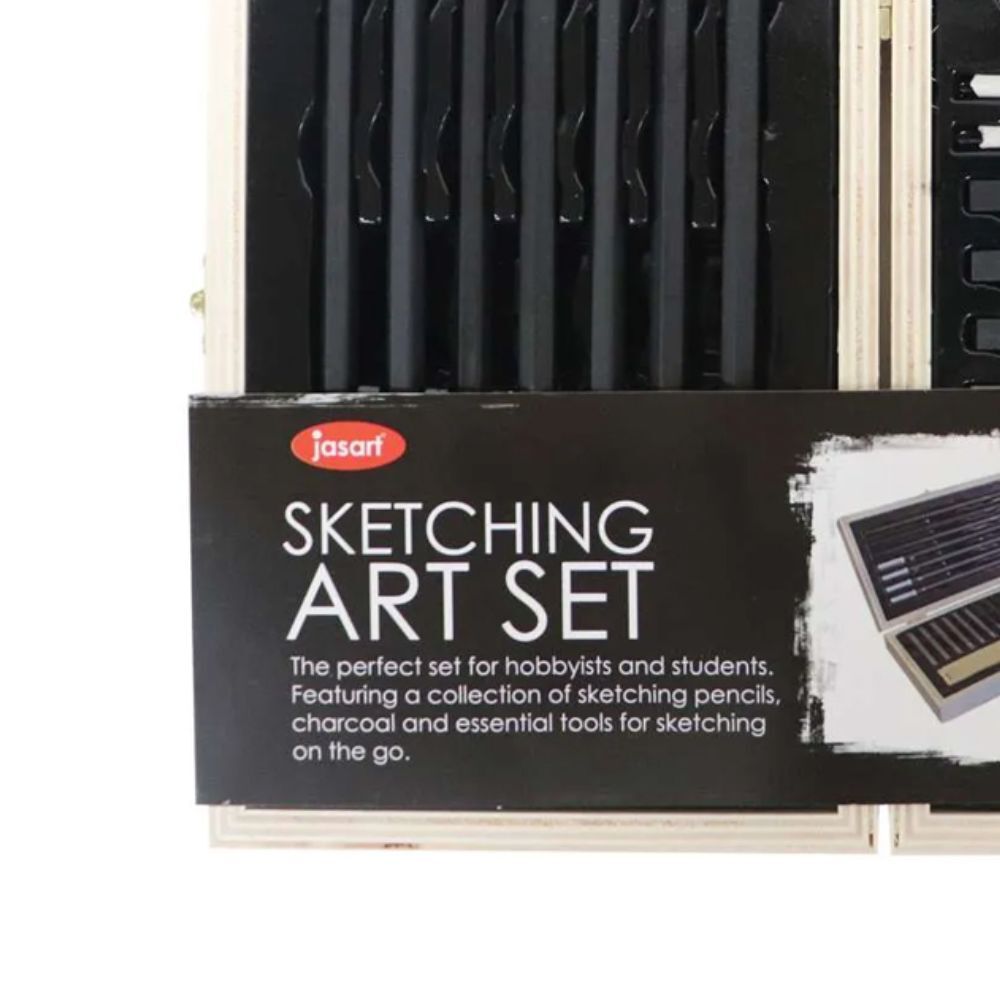 22-Piece Jasart Pencil and Charcoal Sketching Set with Wooden Travel Case - Perfect for Artists, Students & Outdoor Sketching