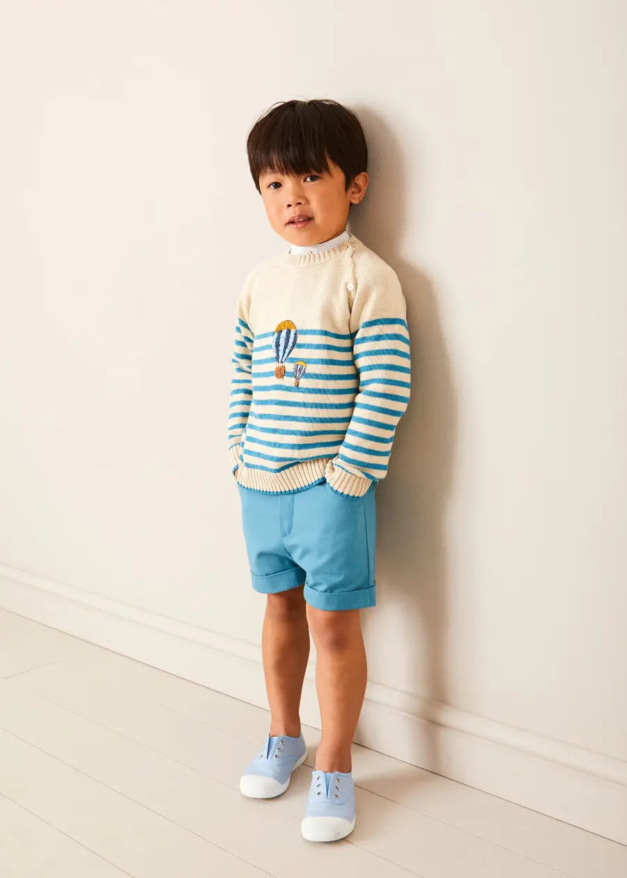Beige Balloon Intarsia Striped Jumper for Kids (12 Months to 6 Years) - Perfect for Birthday Parties, Family Photos & Casual Outings