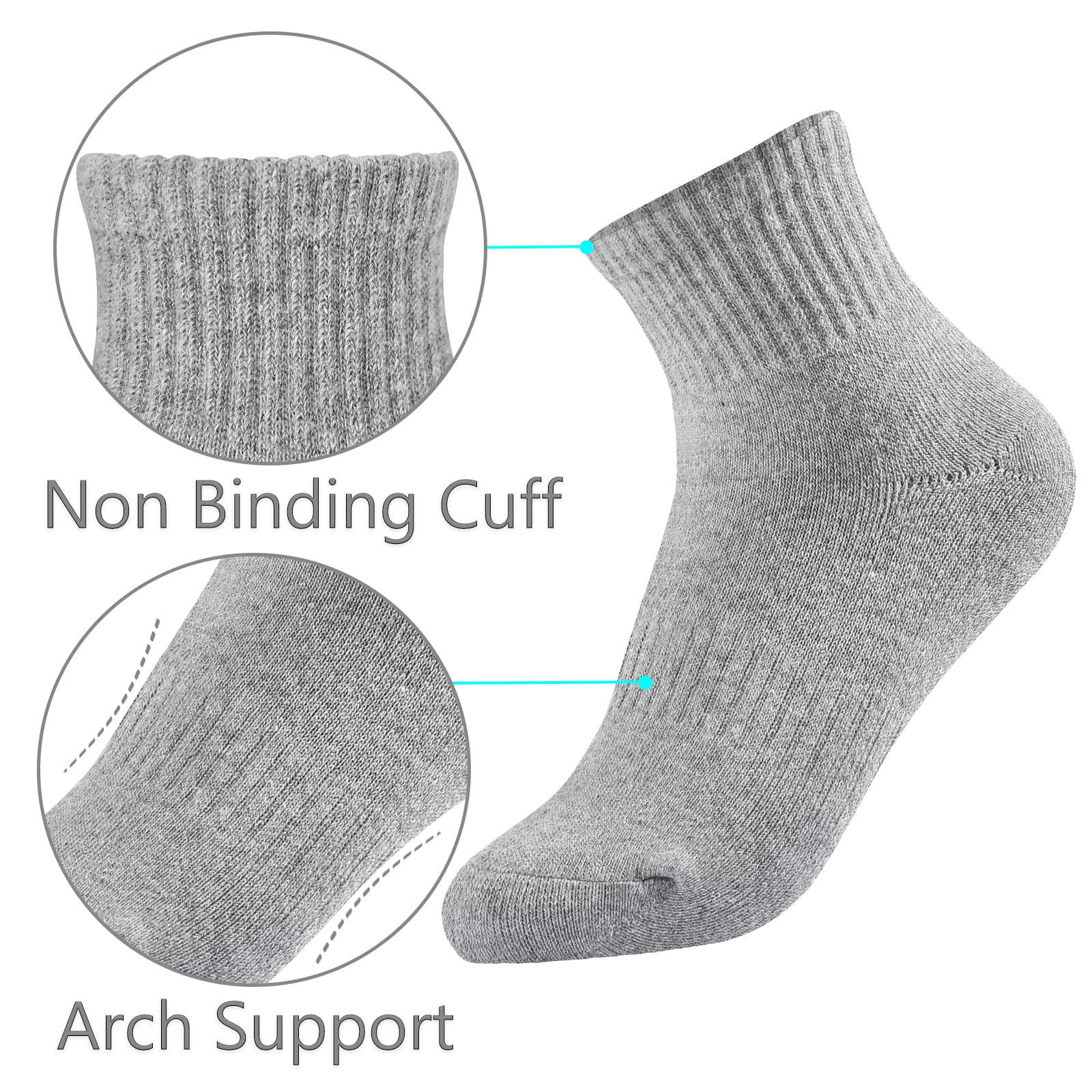 LO SHOKIM Women's Athletic Running Socks - 6 Pairs Cushioned Ankle Socks with Thick Cotton for Sports, Workout & Daily Wear - Perfect for Jogging, Gym, Yoga and Outdoor Activities