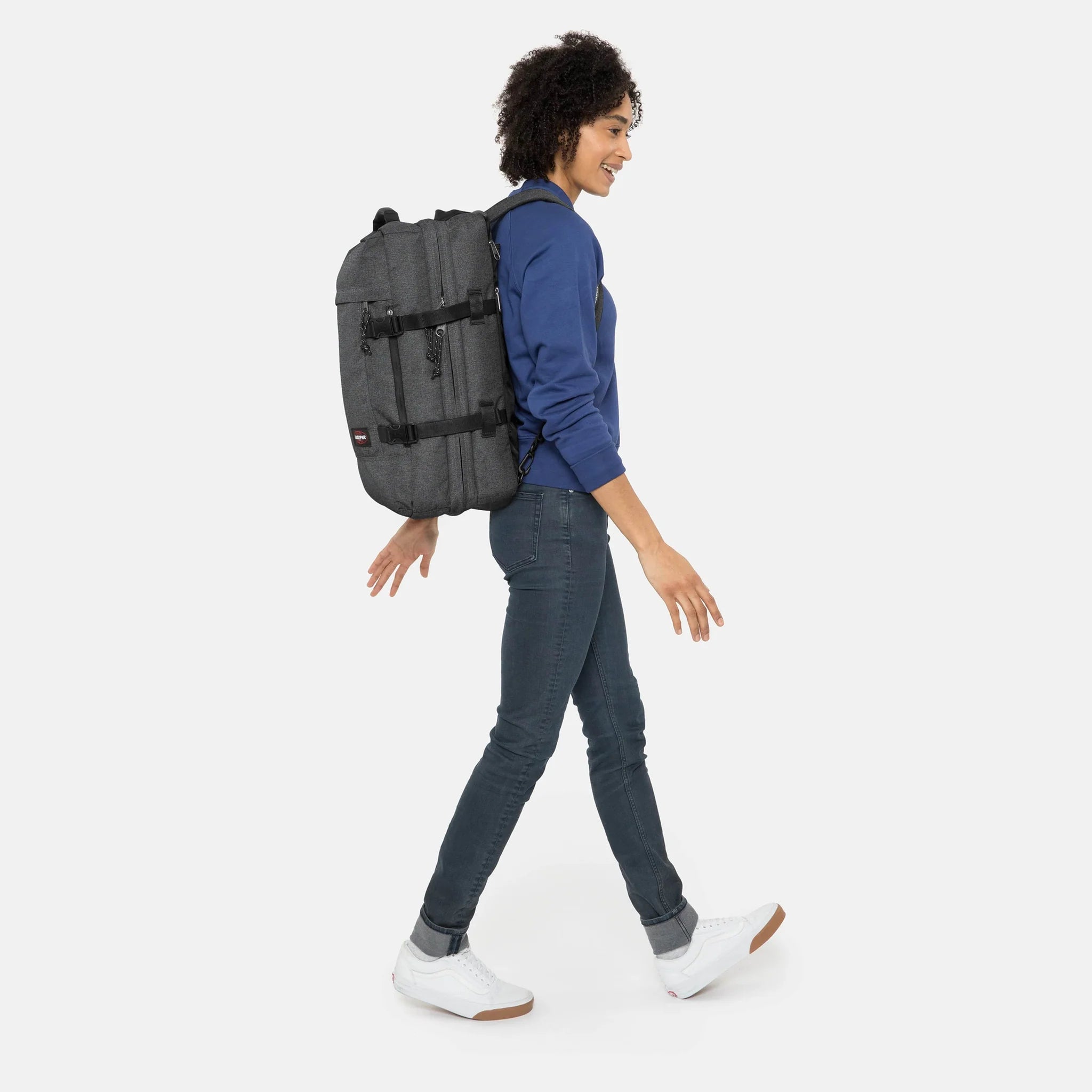 Eastpak Travelpack Backpack - Durable Black Denim for School, Work & Travel | Stylish & Spacious Daypack for Commuters & Students
