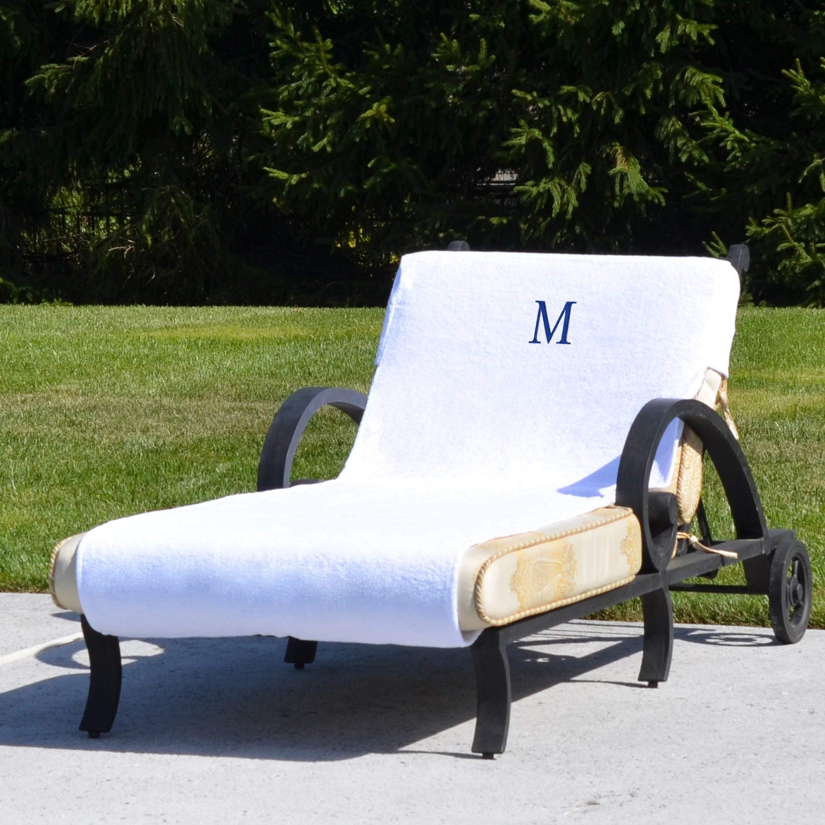 Premium Turkish Cotton Monogrammed Towel Cover for Standard Chaise Lounge - Soft White - Spa, Poolside & Luxury Home Decor Accessory