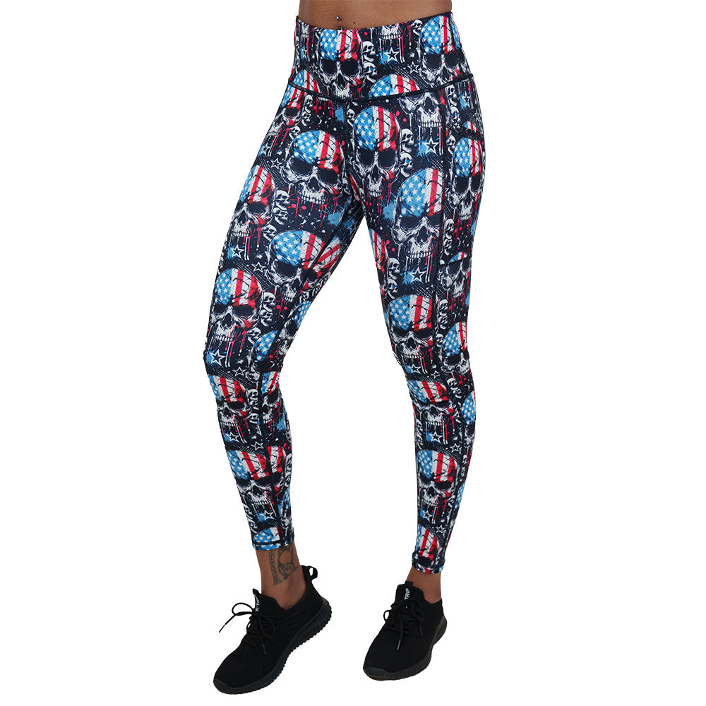 United Skulls Printed Leggings - High Waist Yoga Pants for Women, Halloween Costume, Gothic Fashion & Workout - Perfect for Gym, Dance & Cosplay