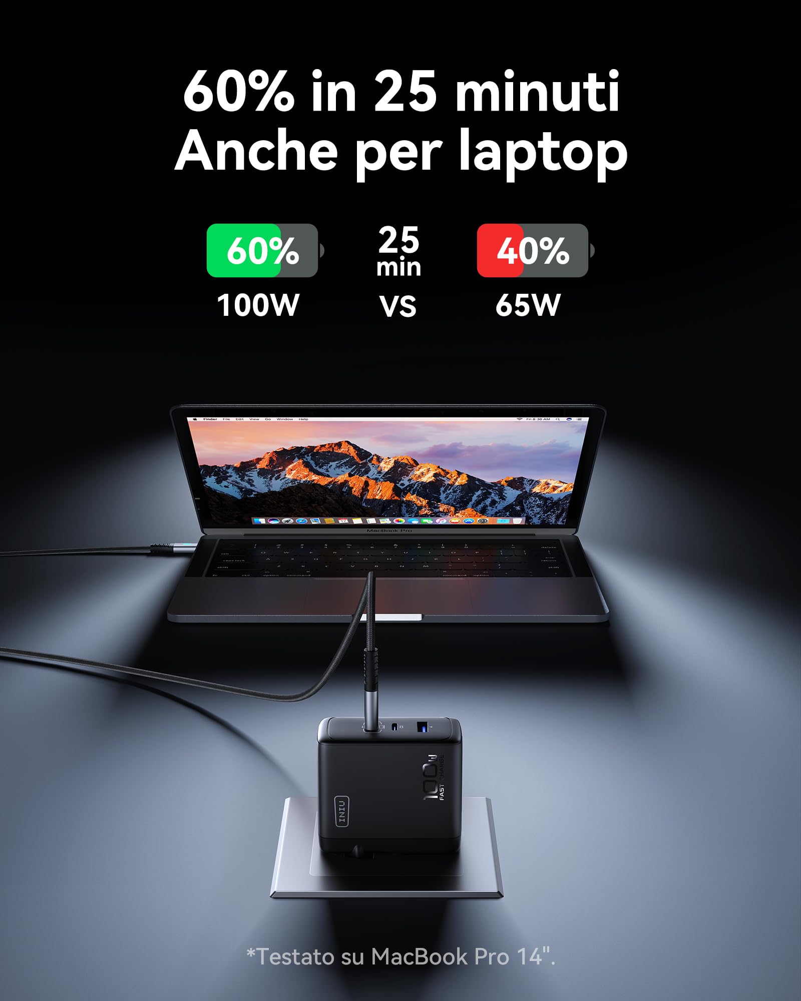 INIU 100W USB C GaN III Fast Charger, 3-Port Compact USB Car Charger with 100W Cable - Compatible with MacBook iPad Pro/Air, iPhone 16/15/14 Pro Max, Samsung S24 Ultra, Tablets & Laptops - Perfect for Travel, Office & Home Charging