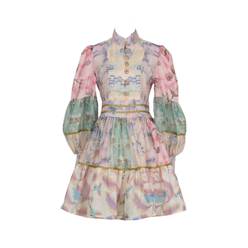 Vintage Court Style Bubble Sleeve Waist Tight Dress - Fall Fashion Customized New Dress with Small Stand Collar | Perfect for Autumn Weddings, Parties, and Office Wear