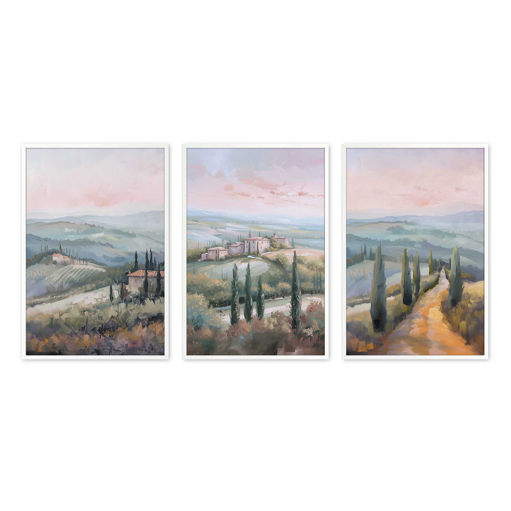Tuscany Sunset Landscape Art Prints - Set of 3 High-Quality Archival Matte Paper Wall Decor for Living Room, Bedroom & Office