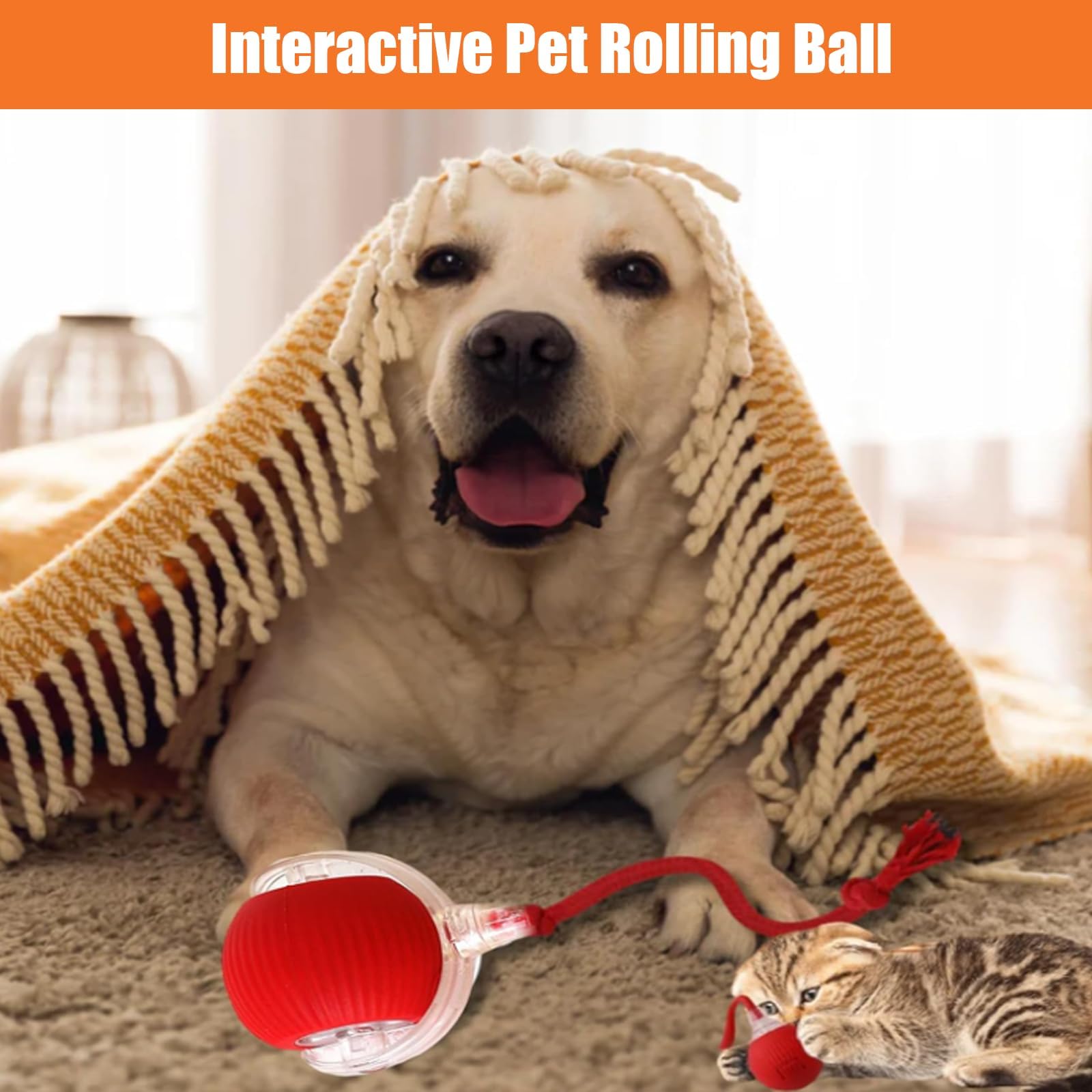 Electric Chewie Viral Rolling Ball - Interactive Smart Toy for Dogs & Cats, Automatic Motion-Activated Pet Ball with LED Lights - Perfect for Indoor Play, Training & Exercise (New Red)