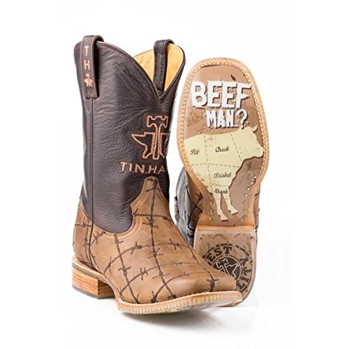Handcrafted Men's Tin Haul Don't Fence Me In Boots with Butcher Shop Sole - Durable Work Boots for Ranch, Construction & Outdoor Activities
