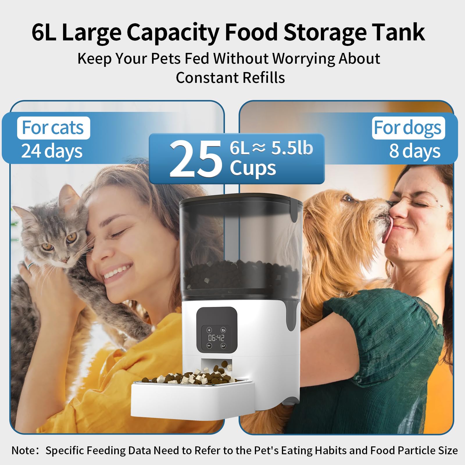 **PAPIFEED 6L Automatic Cat Feeder with Timer - Programmable Pet Food Dispenser for Cats & Large Dogs, Detachable for Easy Cleaning, 36 Meals Per Day (25 Cups) - Perfect for Travel, Work, or Busy Pet Owners**