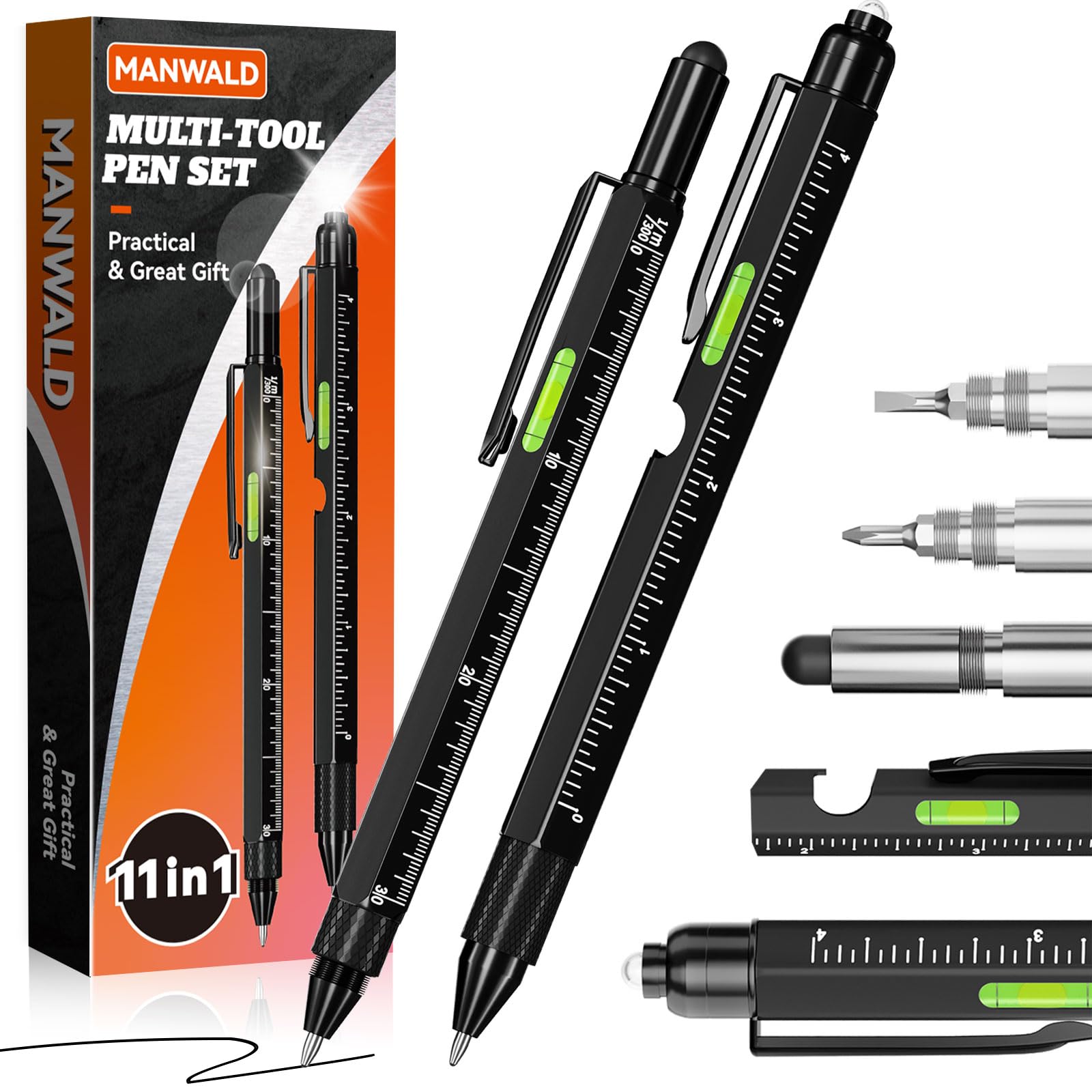 11-in-1 Multitool Pen Set with LED Light, Screwdrivers, Level & Ruler - Perfect Gift for Men, Husband, Dad | Office, Camping, DIY & Everyday Carry Essentials