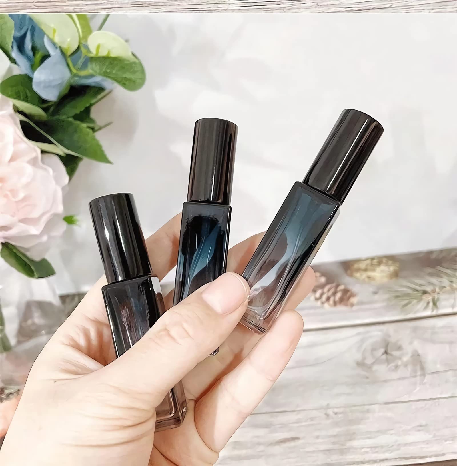 LusDoly 8 Pack 4ml Gradient Green Glass Perfume Atomizer Bottle with Black Sprayer - Refillable Travel Size Fine Mist Spray Bottles for Fragrance Samples, Essential Oils & Cosmetics - Perfect for Travel, Gym, Purse & Daily Use