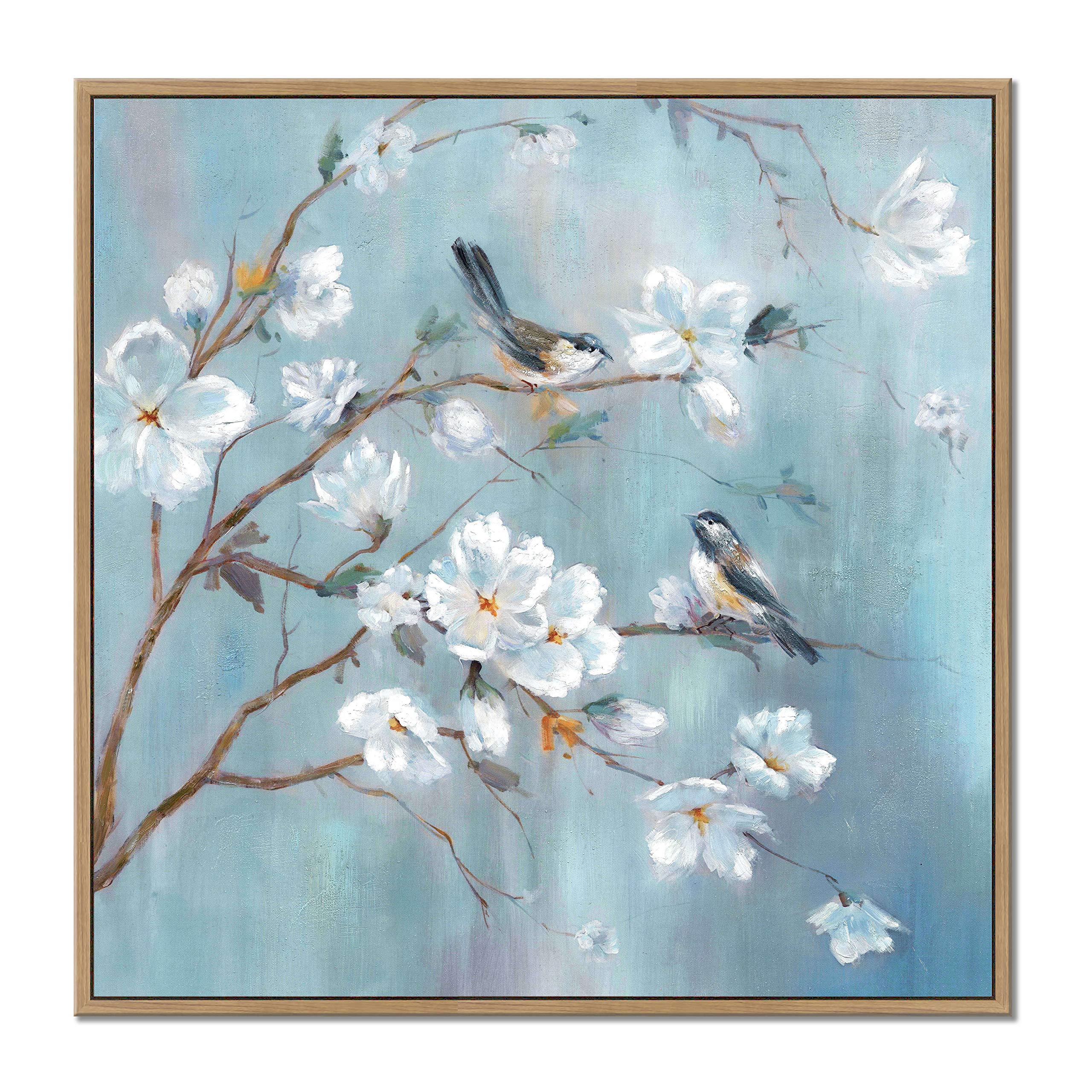 36'' x 36'' Large Framed Spring Tree Canvas Wall Art - Elegant Birds & Floral Nature Painting for Home & Office Decor | Perfect for Living Room, Bedroom, or Workspace Wall Decoration