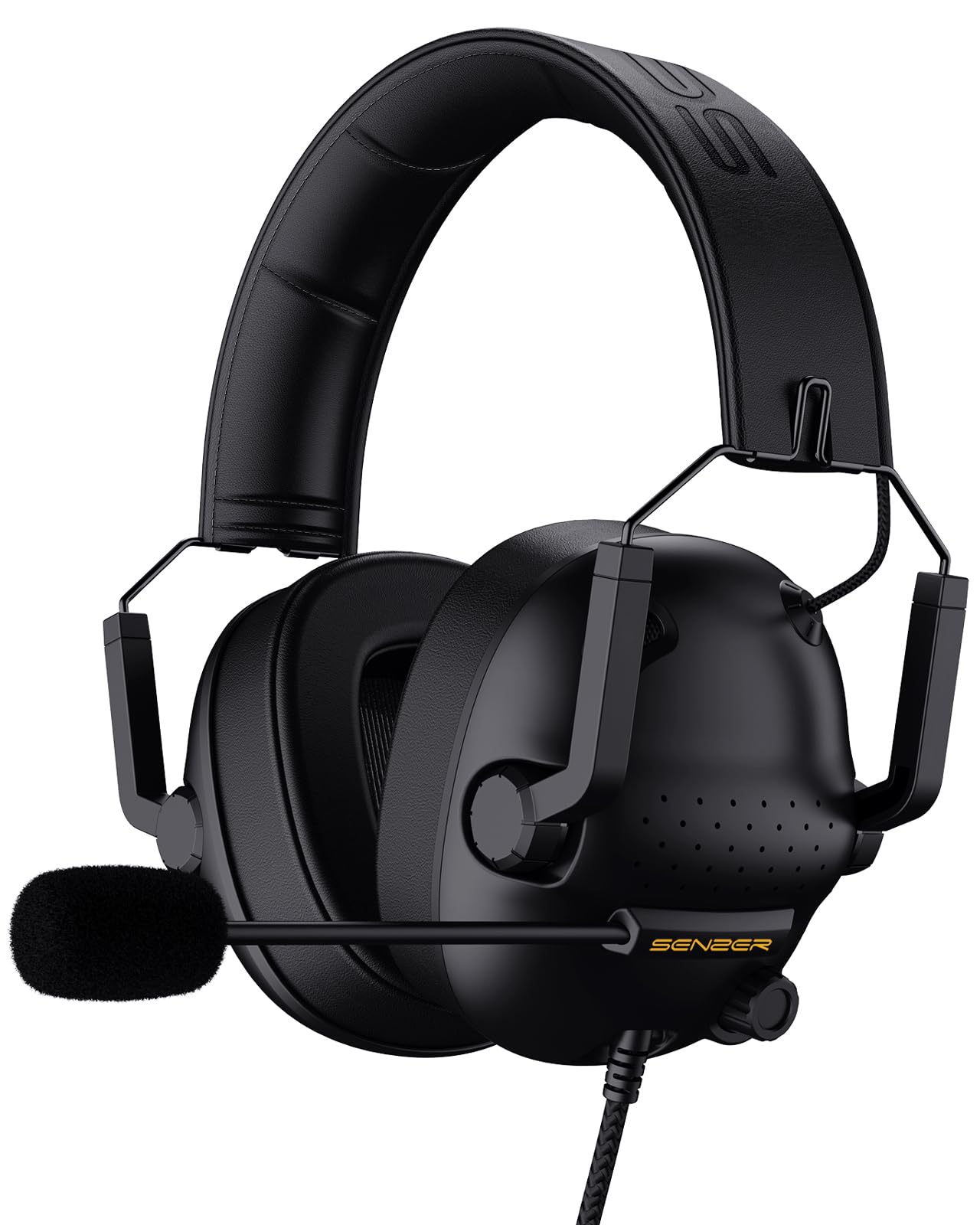 SENZER SG500 Pro Gaming Headset with Noise Cancelling Mic - Foldable Over-Ear Headphones with Memory Foam for PC, PS4, PS5, Xbox, Switch - Black | Perfect for Competitive Gaming, Online Classes & Remote Work