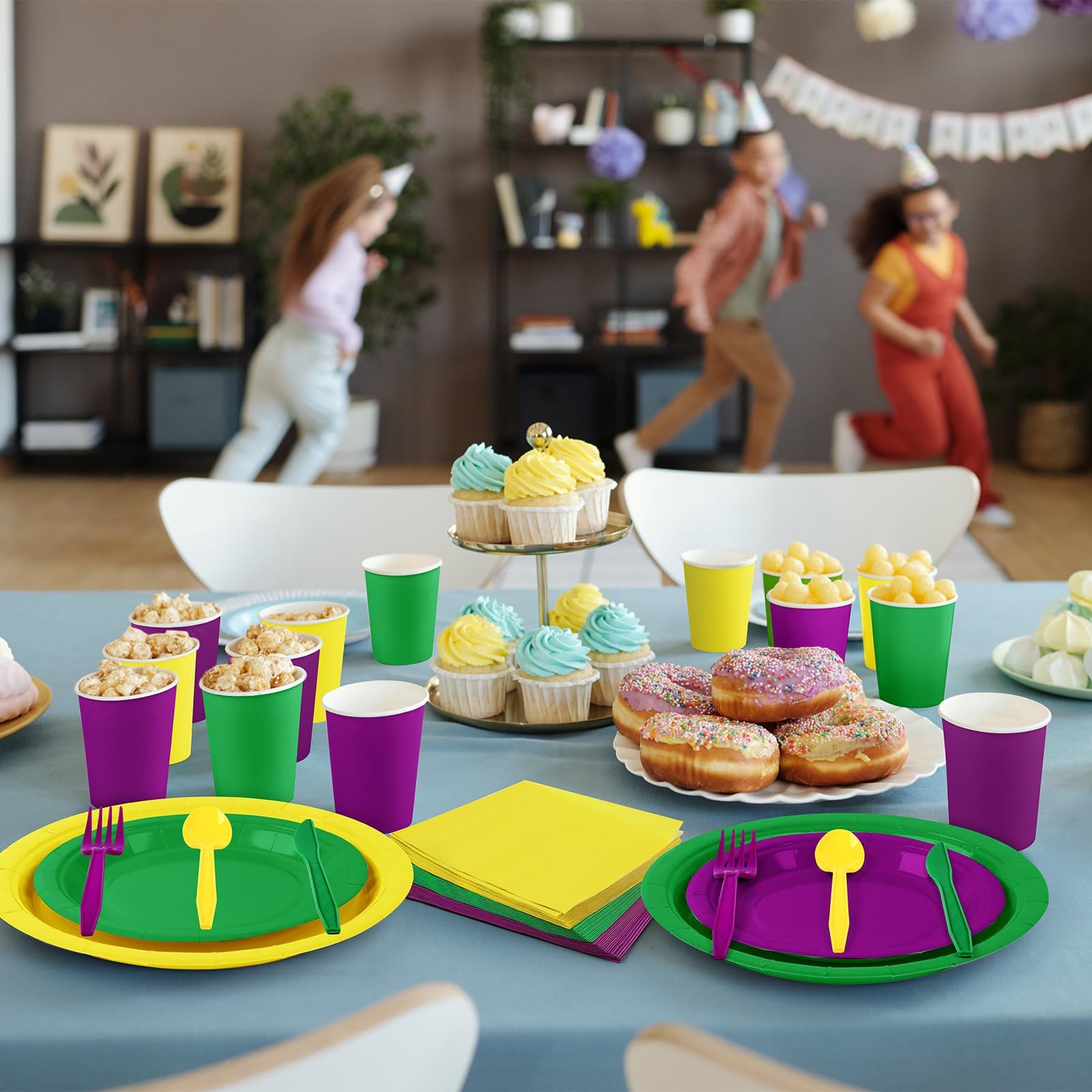192-Piece Mardi Gras Party Decorations Set - Masquerade Plates, Cups, Napkins, Forks, Knives & Spoons - Disposable Tableware for Carnival, Festival, Birthday Parties - Perfect for Themed Events & Home Celebrations