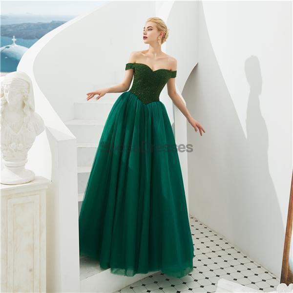 Emerald Green Off Shoulder A-Line Long Evening Prom Dress for Women - Elegant Formal Gown for Prom, Party, Homecoming & Special Occasions