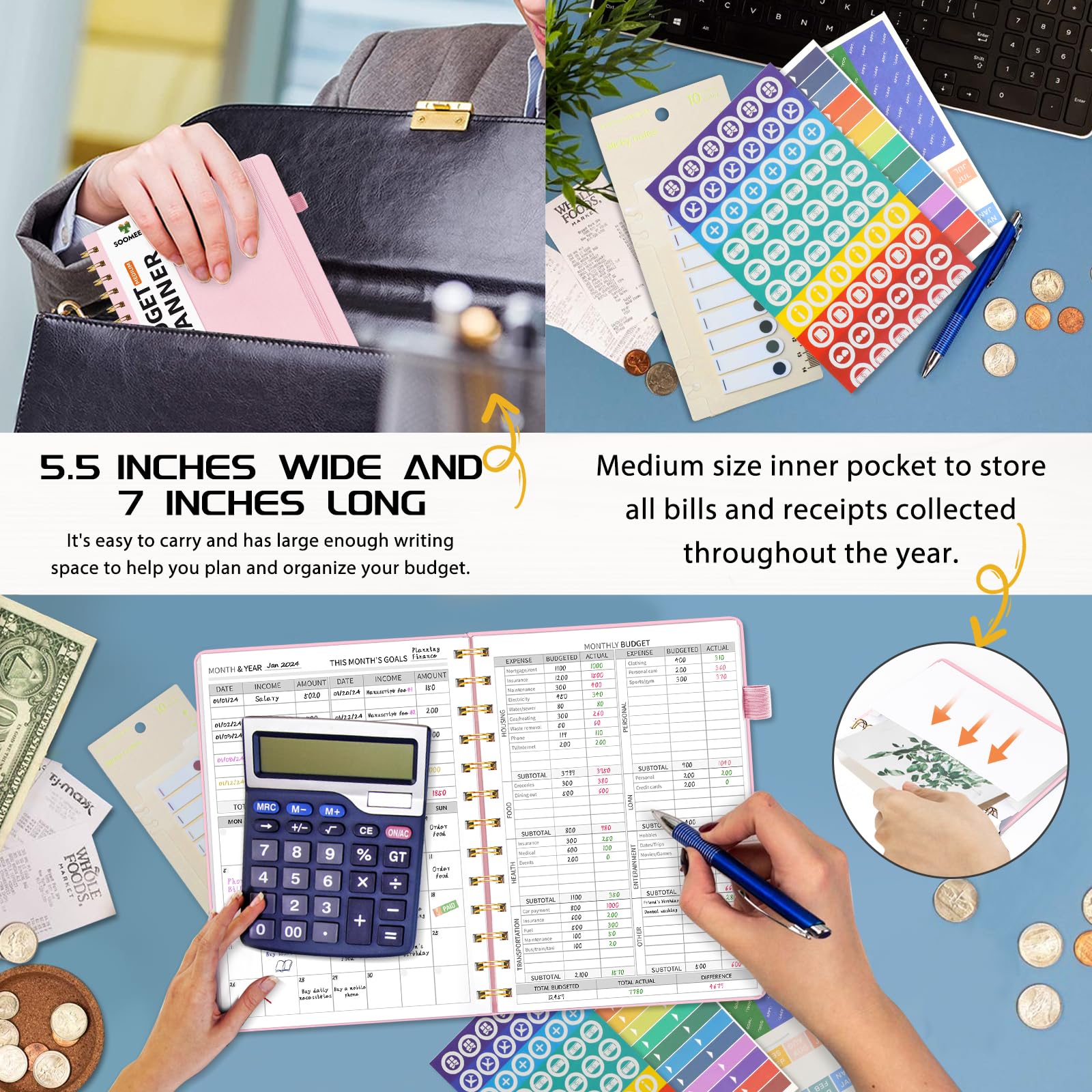 2025-2026 Budget Planner - Monthly Bill Organizer with Pockets | Undated Financial Planner with Expense Tracker | Money Management Journal | Medium Size 5.5