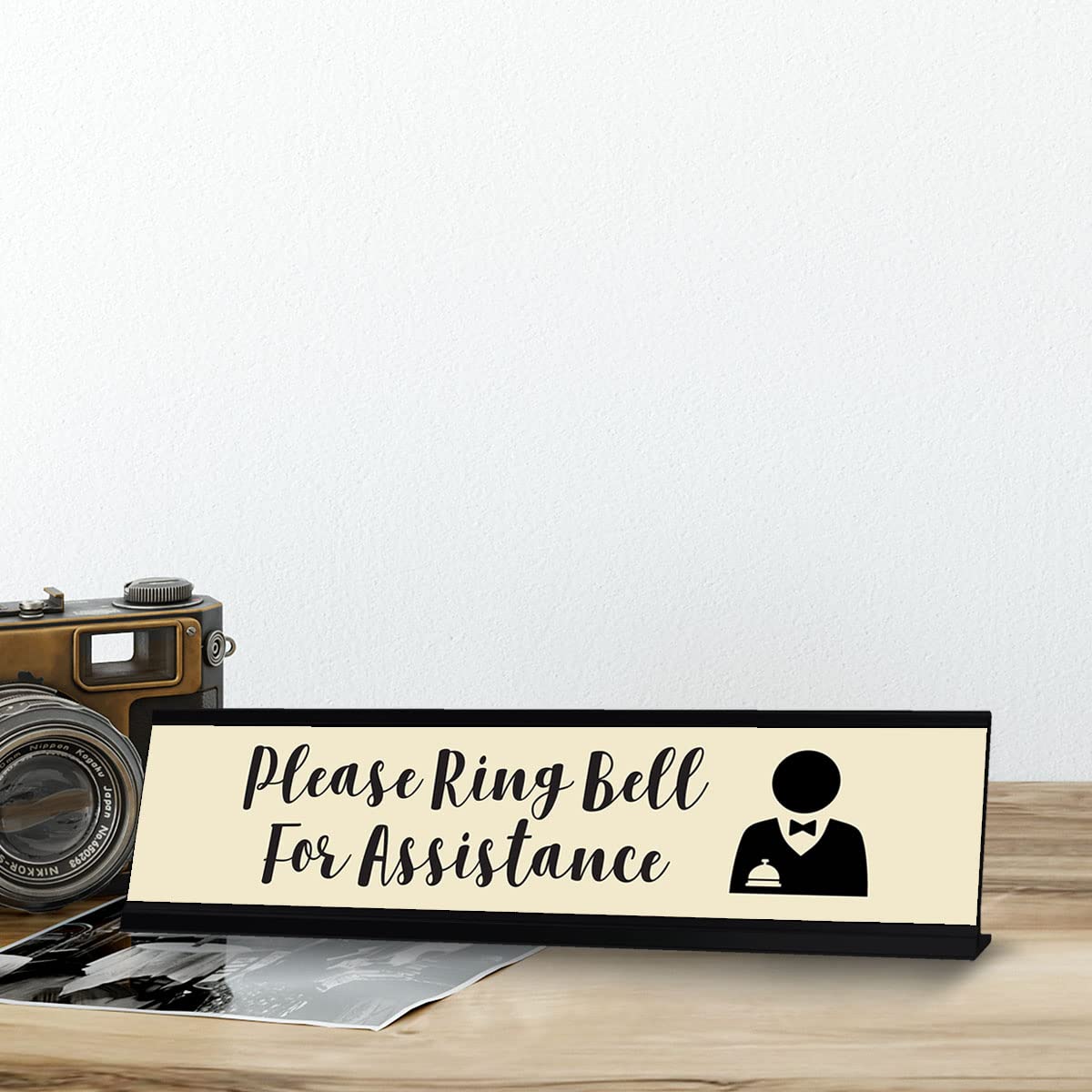 Standard Desk Sign - Please Ring Bell for Assistance (2 x 8 Inches) - Perfect for Offices, Reception Areas, and Customer Service Counters