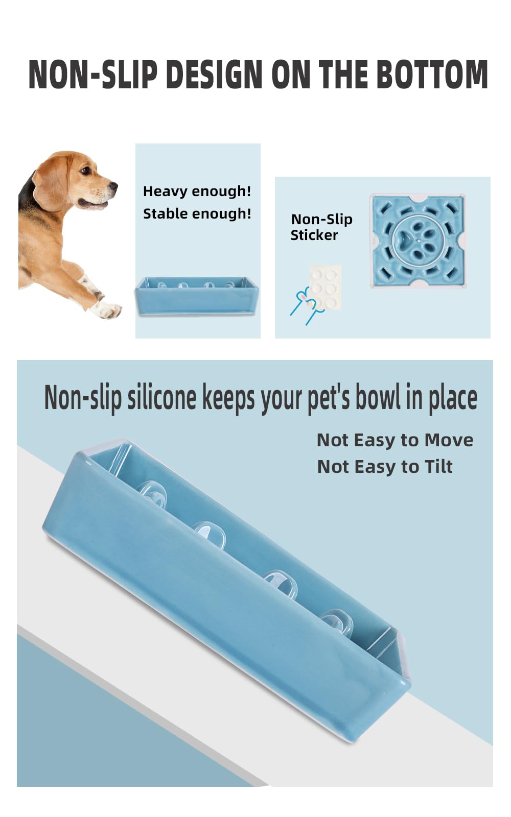 Ceramic Slow Feeder Dog Bowl for Small & Medium Breeds - Square Fun Design in Turquoise - Prevent Fast Eating & Bloat - Perfect for Mealtime Enrichment & Portion Control