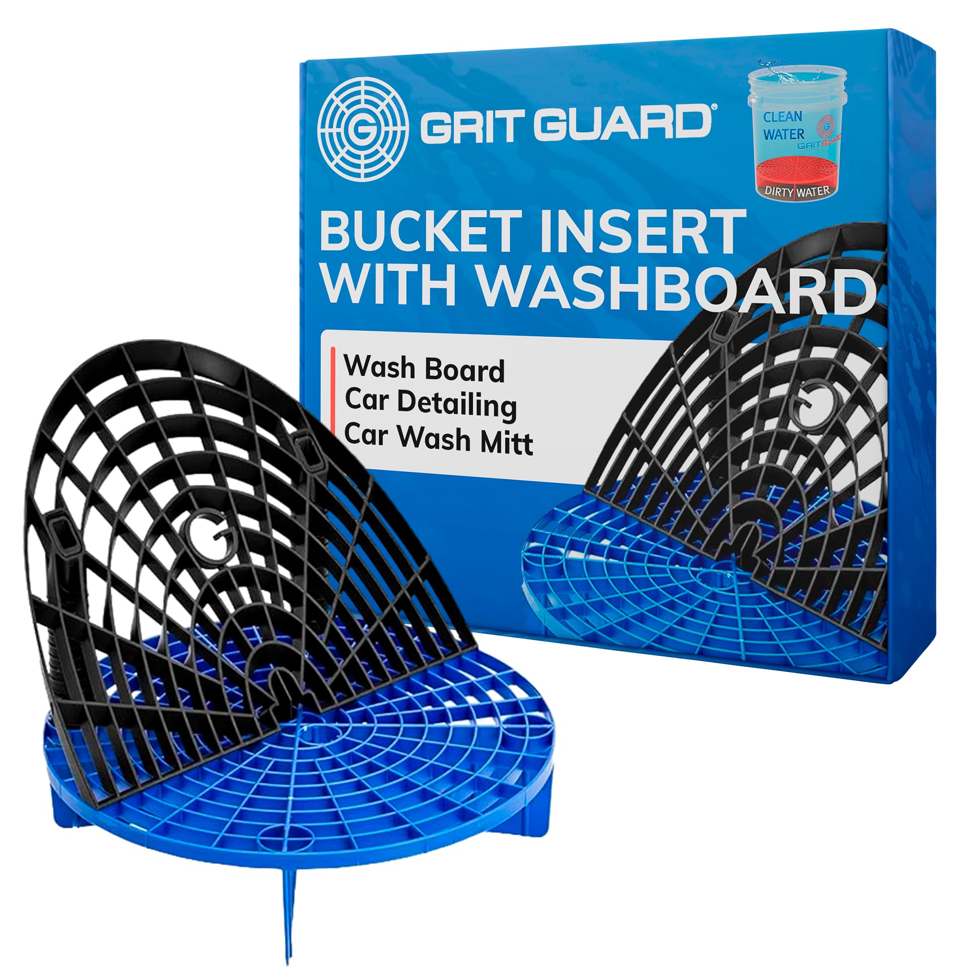 The Original Grit Guard Bucket Insert with Washboard Combo - Premium Car Detailing Kit for Deep Cleaning | Dirt Removing Wash Mitt Cleaner | Dual Bucket System Accessory (Black/Blue) | Perfect for Auto Detailing, Car Washing & Professional Vehicle Care