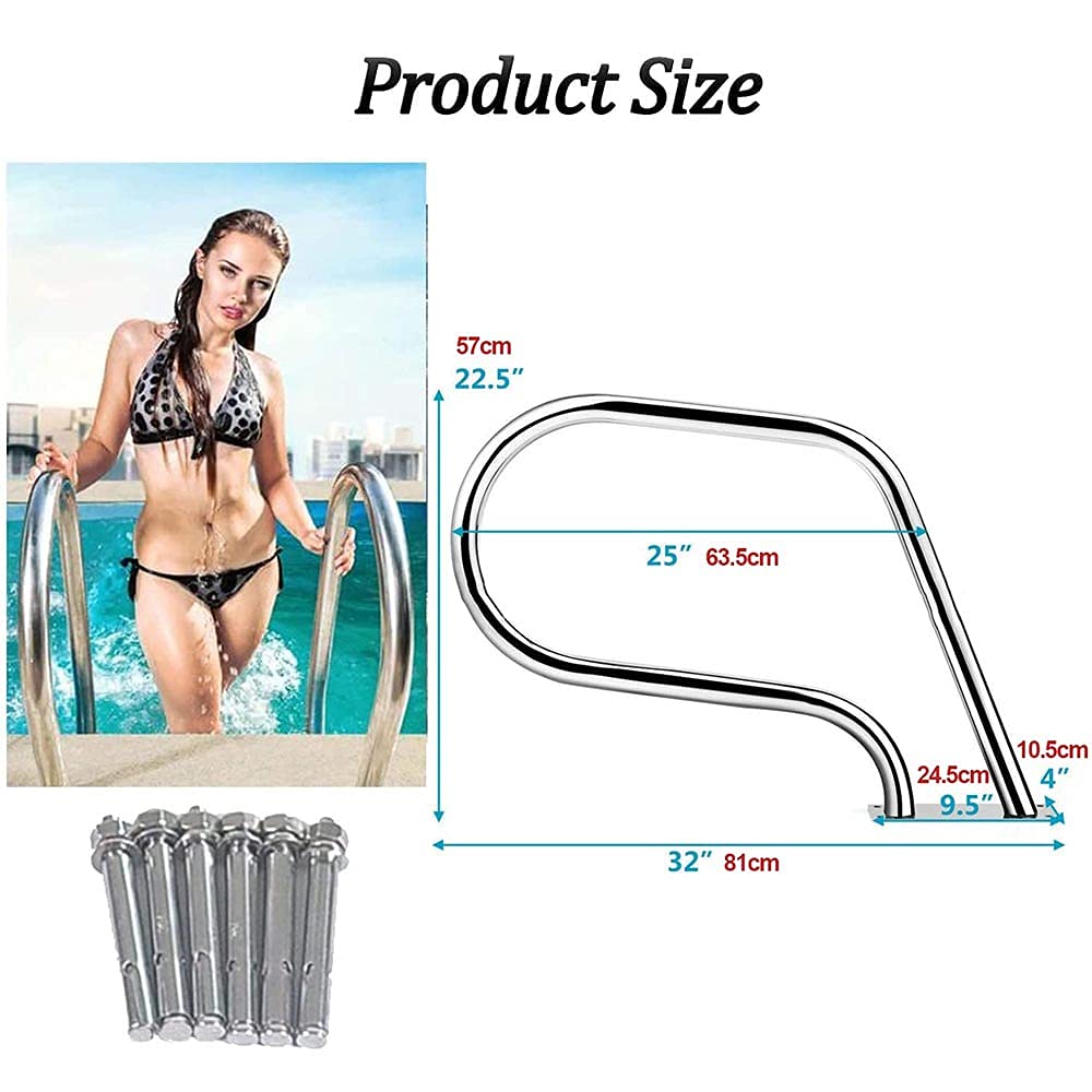 Stainless Steel Swimming Pool Handrails with Flange Base - Quick Install Safety Railings for Inground Pools | Durable Pool Ramp Accessories for Elderly & Kids | Perfect for Backyard, Community & Public Pool Entrances