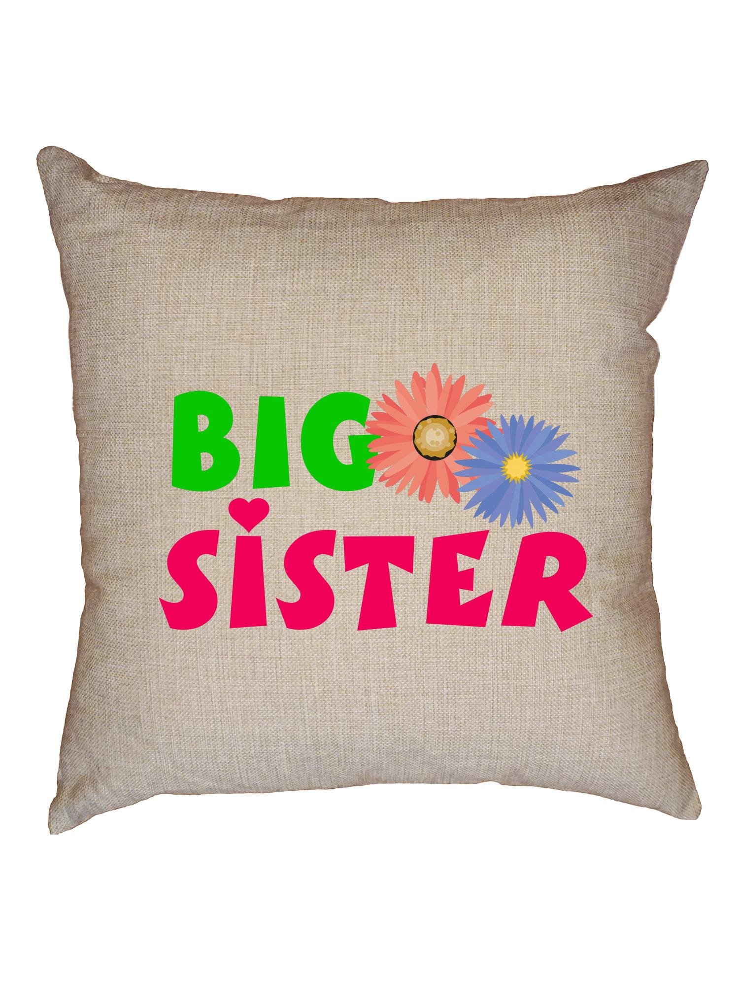 Big Sister Floral Linen Throw Pillow Cover with Insert - Spring Flower Decorative Cushion Case for Sofa, Bed & Home Decor