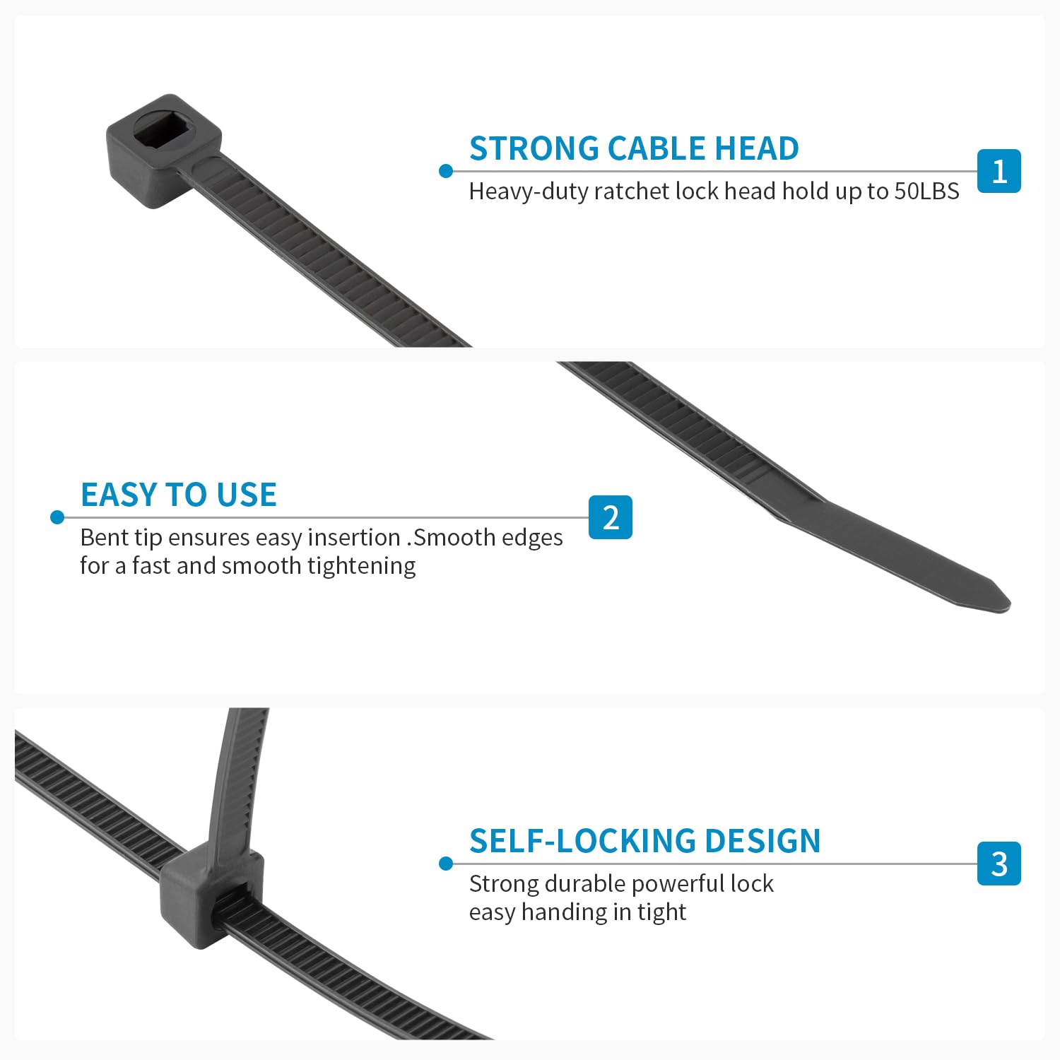 XINGO 18-Inch Heavy Duty Black Cable Ties - 50 Pack Ultra Strong 330 lbs Plastic Wire Ties for Indoor & Outdoor Use - Perfect for Bundling Cables, Securing Garden Plants, and Organizing Home or Office Supplies