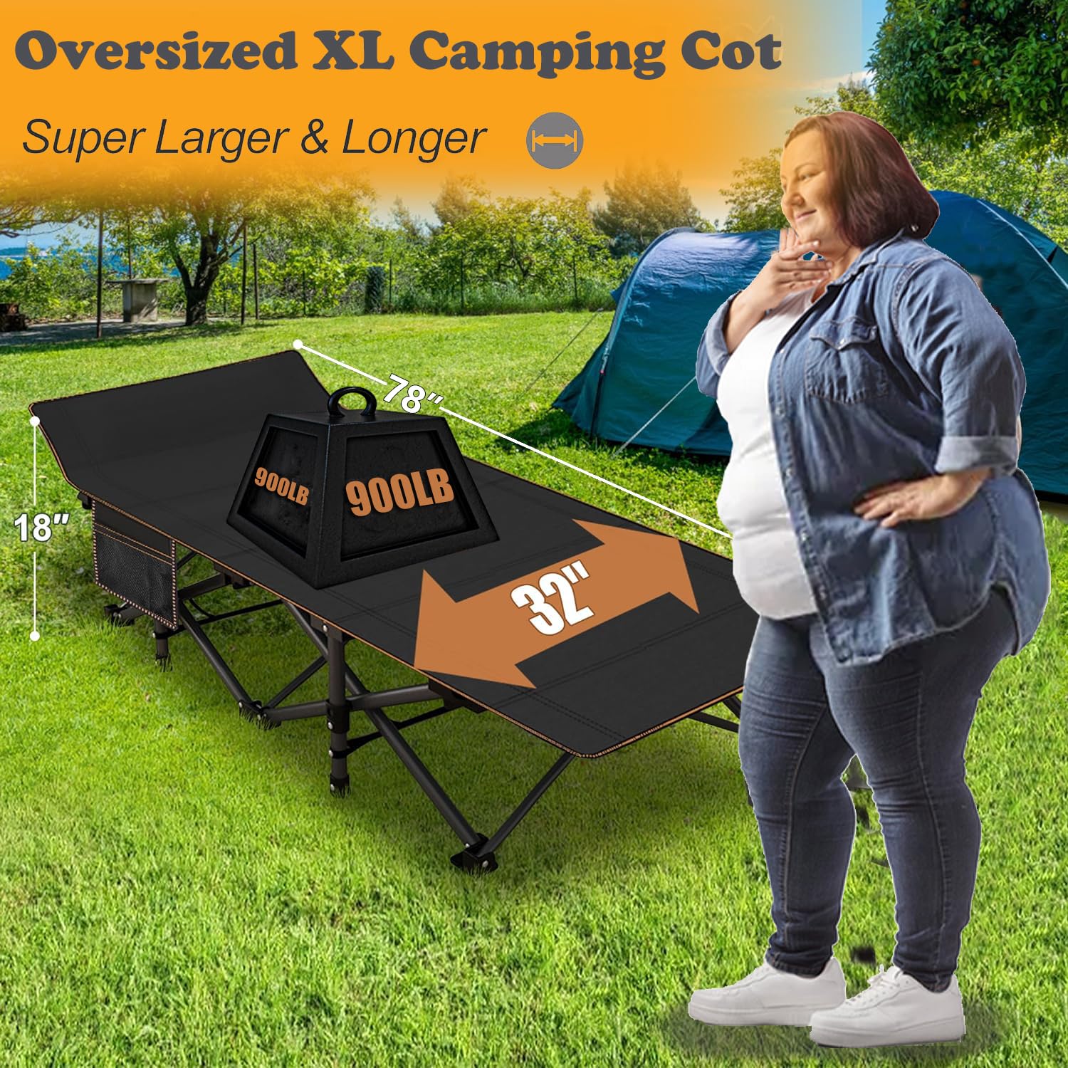 ABORON Heavy Duty Oversized Folding Camping Cot for Adults - 500lb Weight Capacity, Double Layer 1200D Oxford Fabric with Mattress & Carry Bag - Perfect for Camping, Guest Bed, Emergency Shelter, and Outdoor Adventures