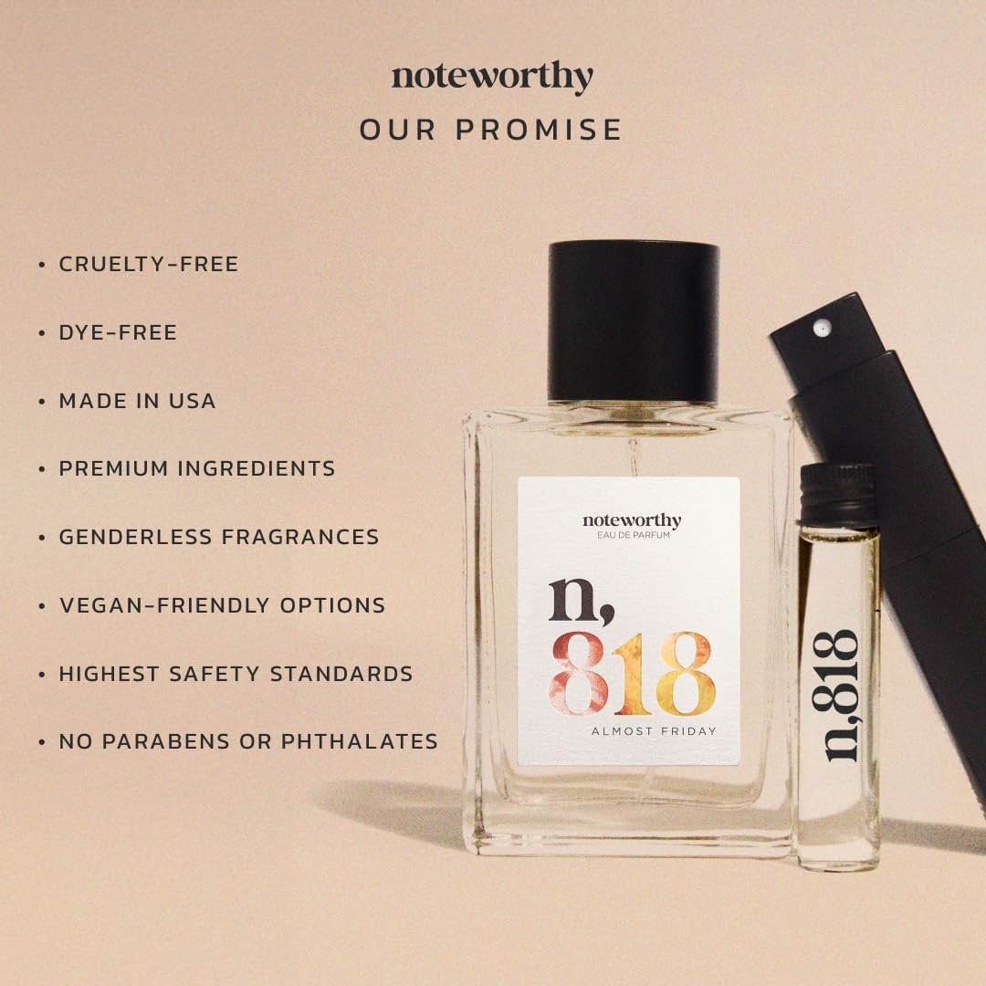 Noteworthy n,818 Almost Friday Eau De Parfum - Jasmine, Milk & Rosewood Scent | Long-Lasting Unisex Perfume for Women & Men (100ml) | Sophisticated Warm Fragrance for Date Night, Office & Special Occasions