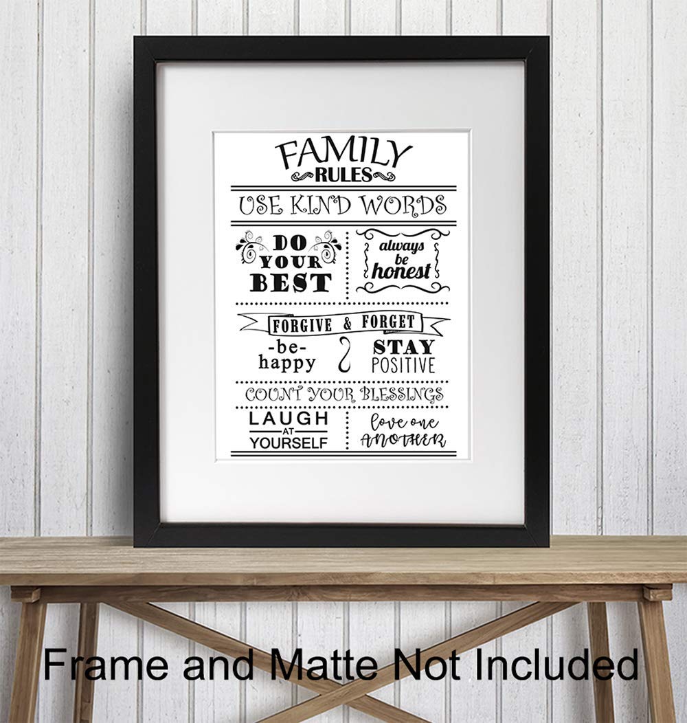 Family Rules Wall Art - Inspirational Positive Quotes for Kids Room Decor - Boys & Girls Bedroom Picture - Motivational Print for Home & Office