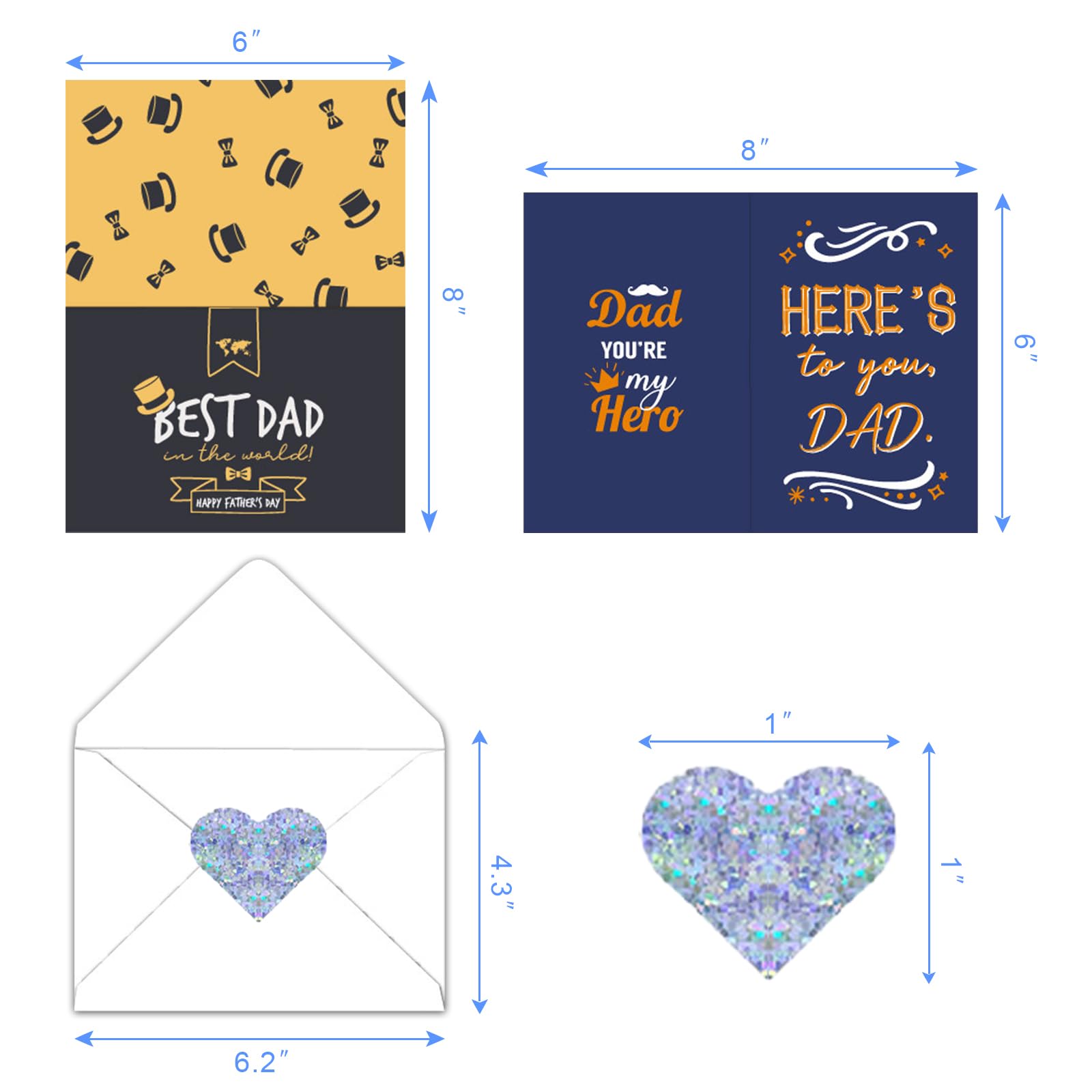 6-Pack Father's Day Greeting Cards with Envelopes & Stickers - Perfect Gift from Son, Daughter, Husband, Wife or Kids - Great for Office, Home Decor & Special Occasions