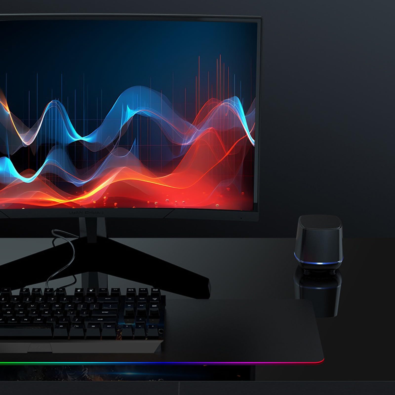 Computer Soundbar with Ambient Light, Bluetooth & Wired Audio Speaker, Powered Volume Control for PC, Laptop, Tablet, Monitor - Perfect for Home Office, Gaming, and Multimedia Entertainment