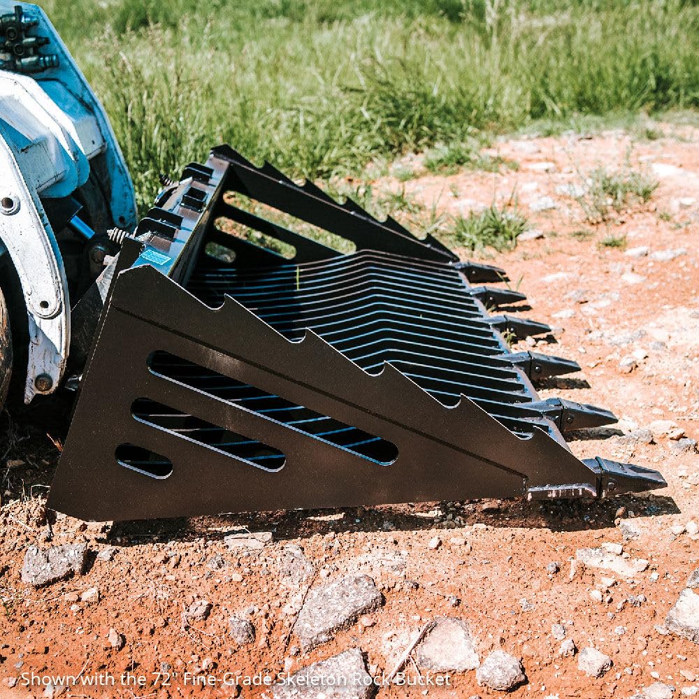 Titan Attachments 60in Heavy Duty Skeleton Rock Bucket with Bolt-On Teeth - Skid Steer Quick Tach Compatible - Reinforced Side Cutters - Perfect for Landscaping, Construction & Material Handling