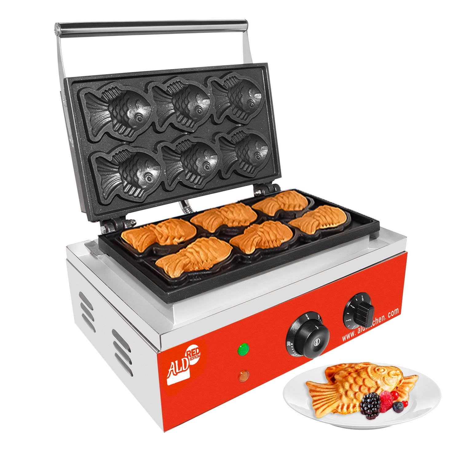 ALDKitchen Taiyaki Waffle Maker - Fish-Shaped Nonstick Waffle Iron with Stainless Steel Housing | 110V Electric Waffle Machine (6 Small Fish) | Perfect for Home Breakfast, Party Snacks & Japanese Dessert Making