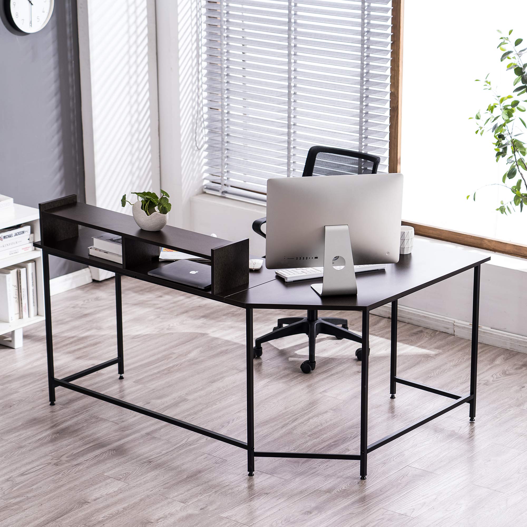 ivinta L-Shaped Gaming Desk - Reversible Corner Computer Desk with Monitor Stand for Small Spaces, Home Office, Living Room & Bedroom | Compact Workstation for PC Gaming & Remote Work