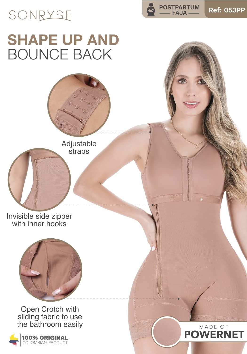 Sonryse Colombian Postpartum Shapewear for Women - High Waist Body Shaper, Tummy Control Girdle - Perfect for Postpartum Recovery & Everyday Slimming