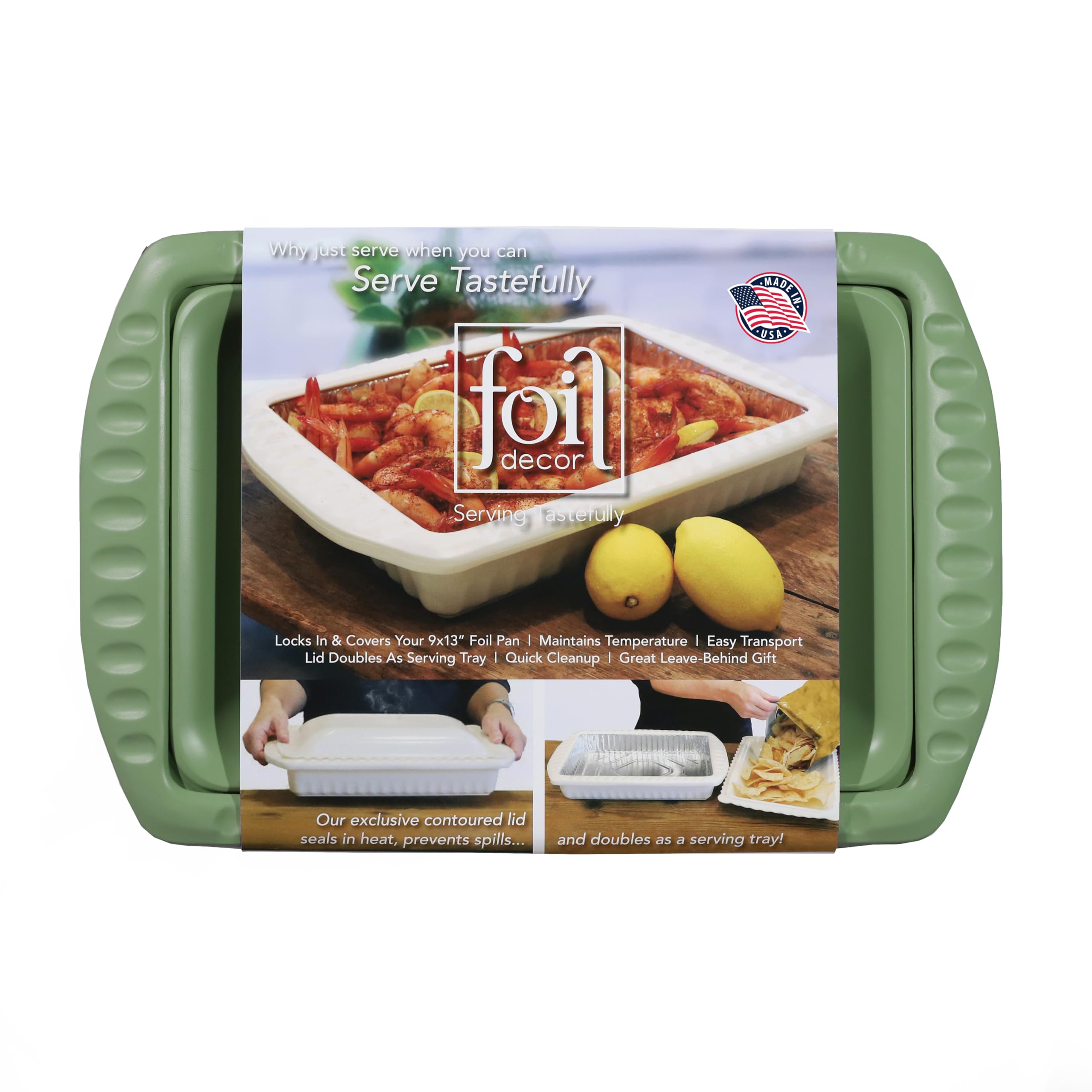 Heat-Resistant 9x13x2 Casserole Carrier with Locking Lid & Handles - Includes 1 BPA-Free Foil Pan, Doubles as Serving Dish - Perfect for Potlucks, Parties & Safe Food Transport - Sage Green