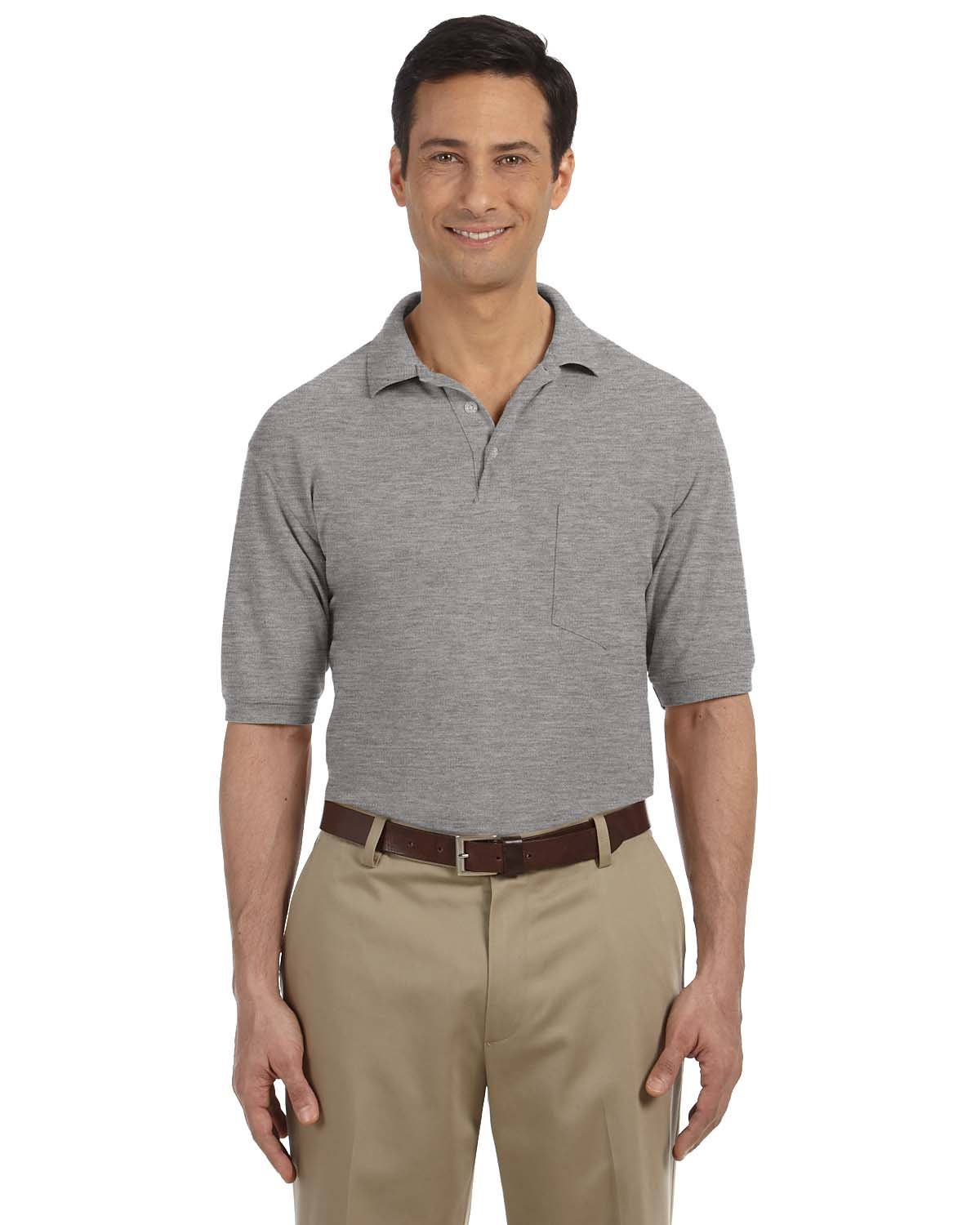 Men's Easy Blend Polo Shirt with Pocket - Grey Heather | Comfortable & Stylish Casual Wear for Work & Outdoor Activities