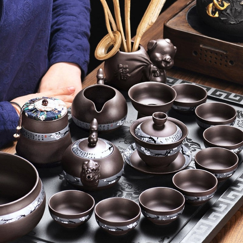 Premium Yixing Purple Clay Tea Set with Winter Plum Design - Authentic Chinese Teapot for Gongfu Tea Ceremony, Perfect for Home, Office & Gift Giving