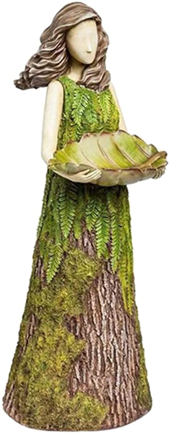 Handcrafted Fern Fairy Sculpture with Bird Feeder - Elegant Home Decor for Bedroom, Living Room & Garden - Perfect Outdoor Statue & Garden Ornament for Fairy Garden Enthusiasts