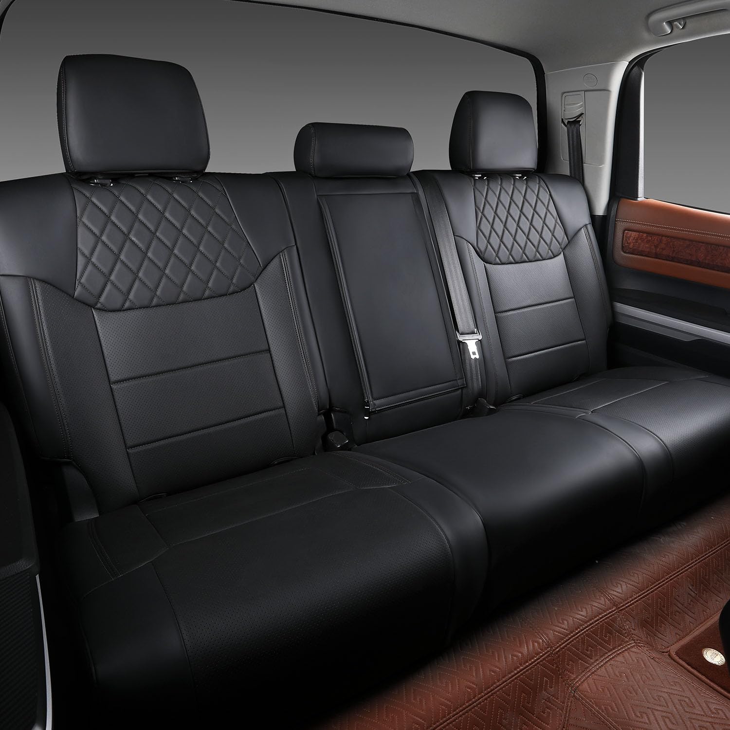 Premium PU Leather Seat Covers for 2014-2021 Toyota Tundra Crewmax - Full Set Black Car Seat Protectors | Durable Replacement Covers for Toyota Tundra Accessories | Perfect for Daily Commute, Road Trips & Off-Road Adventures