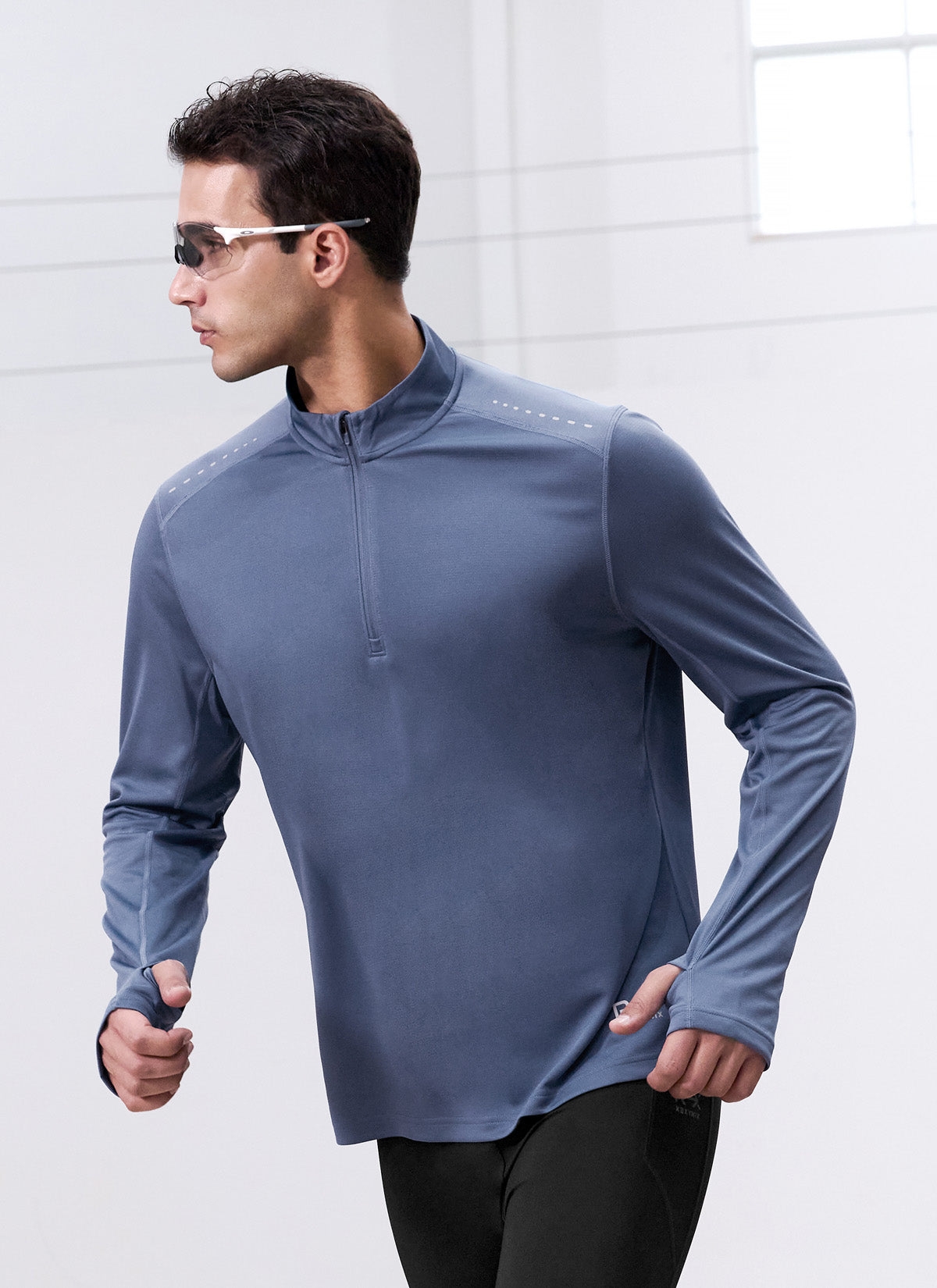 RX Stretch Men's Fingerhole Half Zip Up Pullover - Lightweight & Breathable for Workouts, Running & Outdoor Activities
