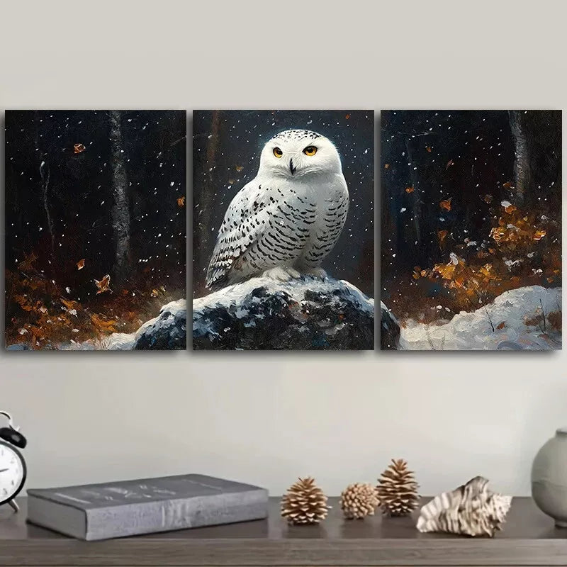 3-Piece Snowy Owl in Forest Wall Art Set - Framed Canvas 40x60cm (16x24in) - High Quality Print - 100% Australian Made - Ready to Hang - Perfect for Living Room, Bedroom & Office Decor