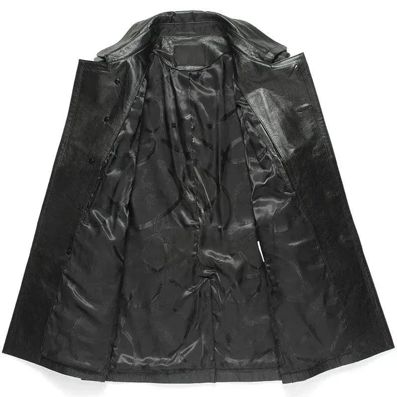 Premium Double Breasted Leather Trench Coat for Men - Waterproof & Stylish Outerwear for Business, Dating & Formal Occasions