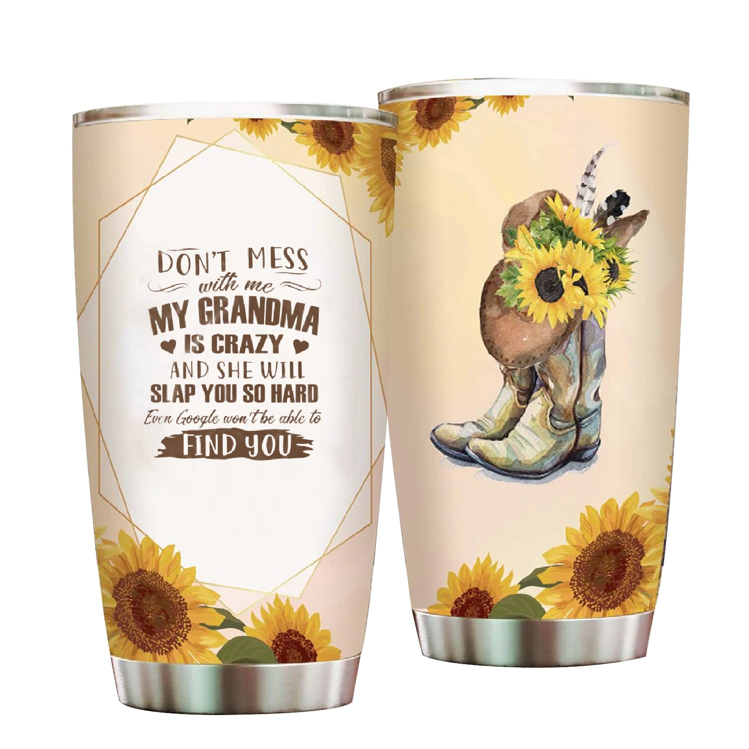 Funny Insulated Stainless Steel Tumbler - 'Don't Mess With Me My Grandma Is Crazy' Novelty Cup for Women, Perfect Gift for Mom, Grandma, Wife - Great for Coffee, Tea & Cold Drinks at Home, Office or Travel (5-Pack)