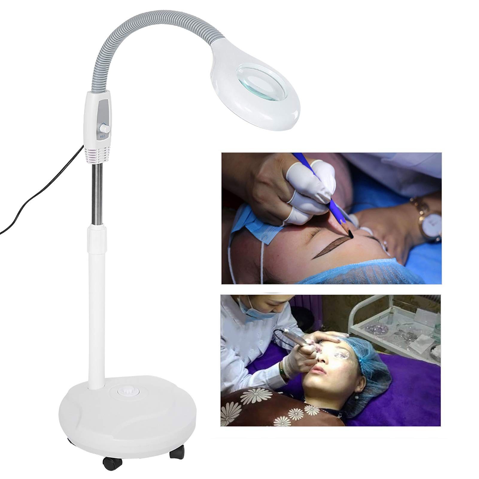 LED Magnifying Floor Lamp with 3X Lens - Adjustable Height Stand for Makeup, Crafts & Reading - Bright Illumination for Beauty Care & Detailed Work (US) - Perfect for Home Salon, Hobby Room & Office Workspace