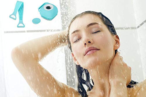 BEAUTIVIA® Silicone Body Scrubber & Bath Brush Set - Soft Exfoliating Back Scrubber with Shampoo Dispenser, Skin Massage Brush for Shower & Bathroom (Multi-Color, 2-Piece Combo) - Perfect for Exfoliation, Deep Cleaning & Relaxing Spa Experience at Home