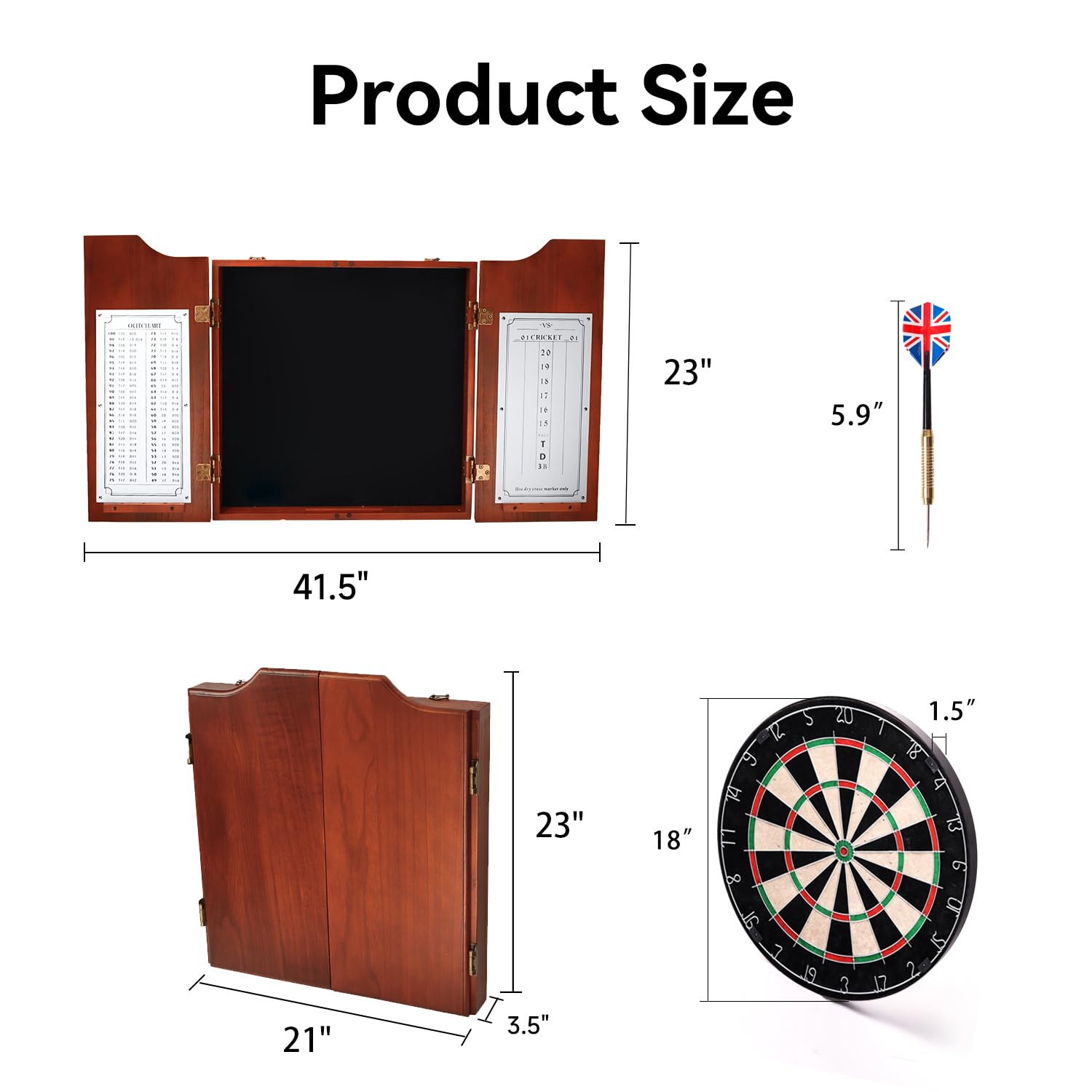GSE Games & Sports Expert Professional Solid Wood Dartboard Cabinet with Sisal Bristle Board - Includes Scoreboard, 6 Steel Tip Darts & All Accessories (Mahogany) | Perfect for Game Rooms, Bars & Home Entertainment