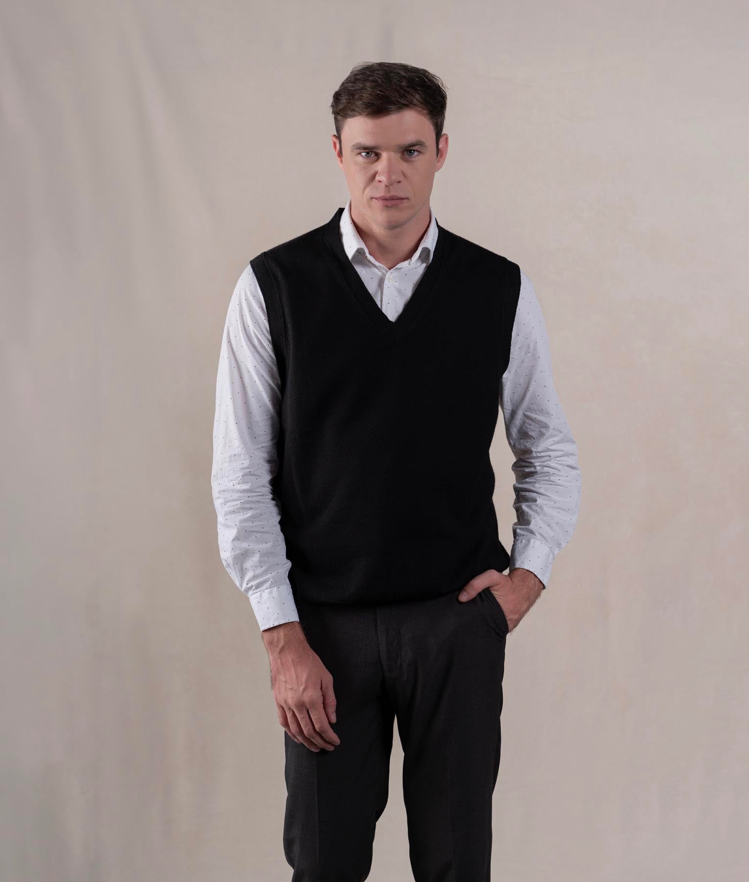 Classic Black V-Neck Vest for Men - Slim Fit Casual & Formal Wear - Perfect for Layering, Office, and Outdoor Activities