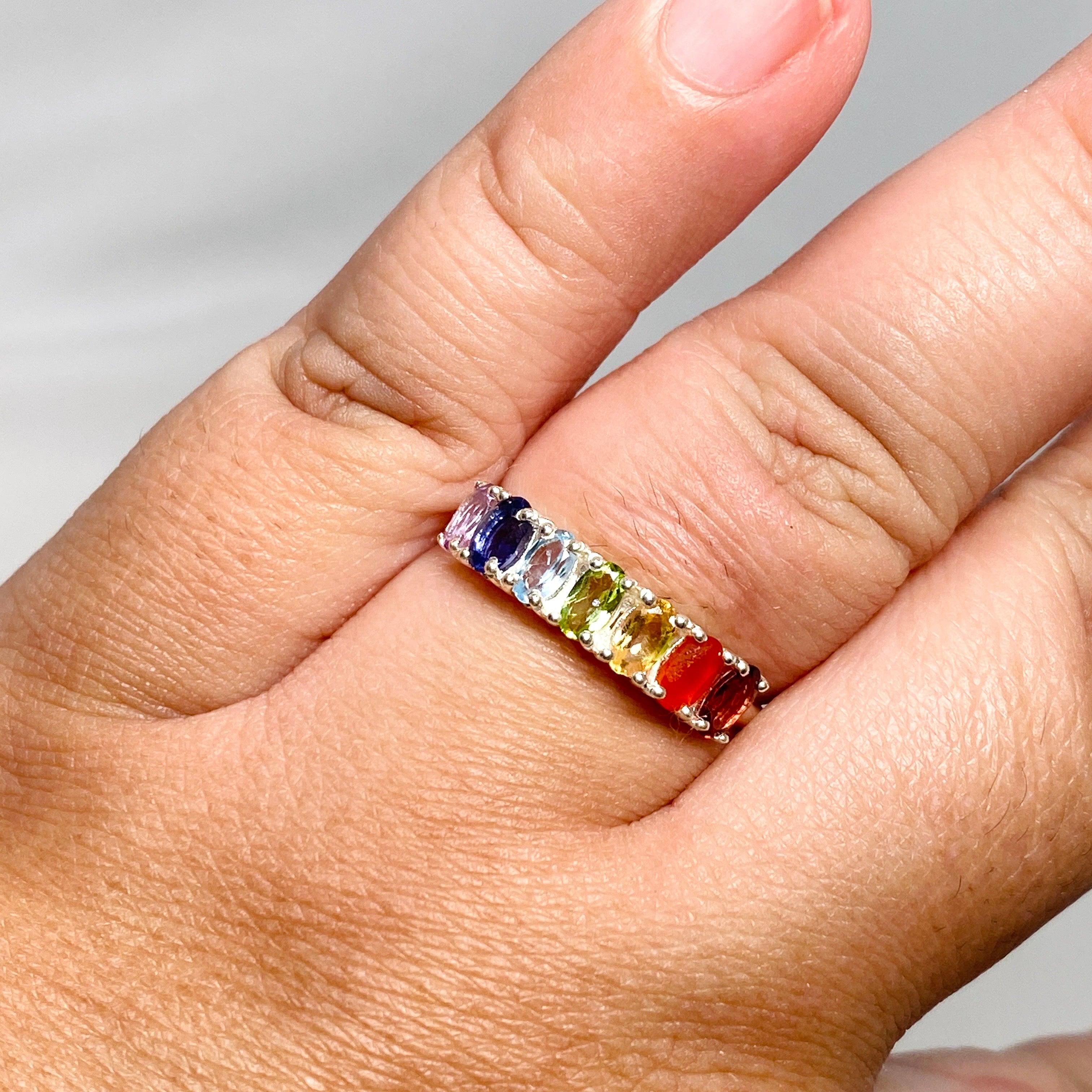 Chakra Healing Ring R4177 - Spiritual Energy Balance Jewelry for Meditation, Yoga & Positive Vibes