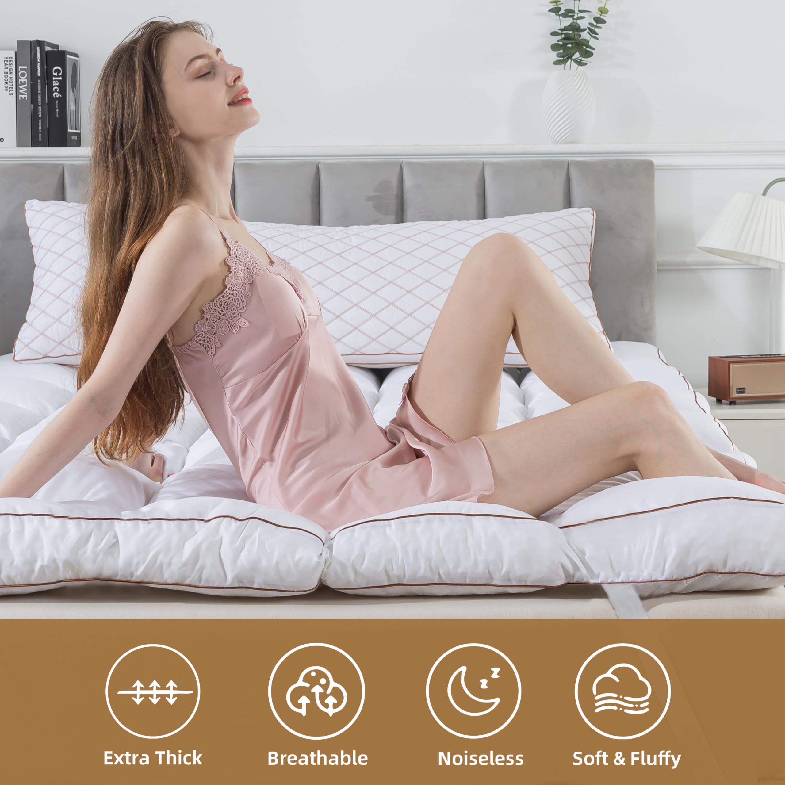 3 Inch King Size Memory Foam Mattress Topper - 1700GSM Fluffy Shredded Foam Pillow Top with 4 Anchor Elastic Bands & Anti-Slip Bottom (78x80in) - Perfect for Back Pain Relief, Guest Beds, and Luxury Hotel-Style Comfort