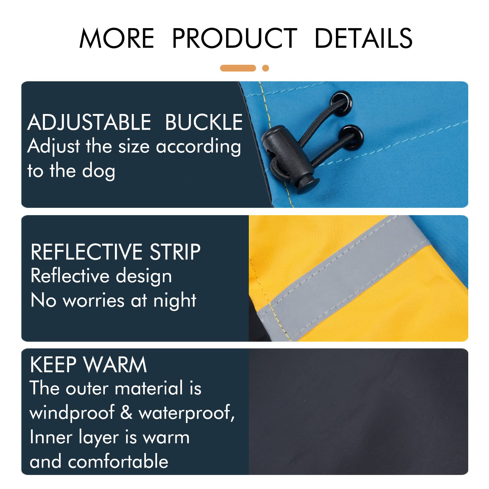 Windproof & Waterproof Dog Winter Coat - Warm Outdoor Jacket with Leash Hole for Cold Weather, Black & Blue - Perfect for Walking, Hiking & Rainy Days